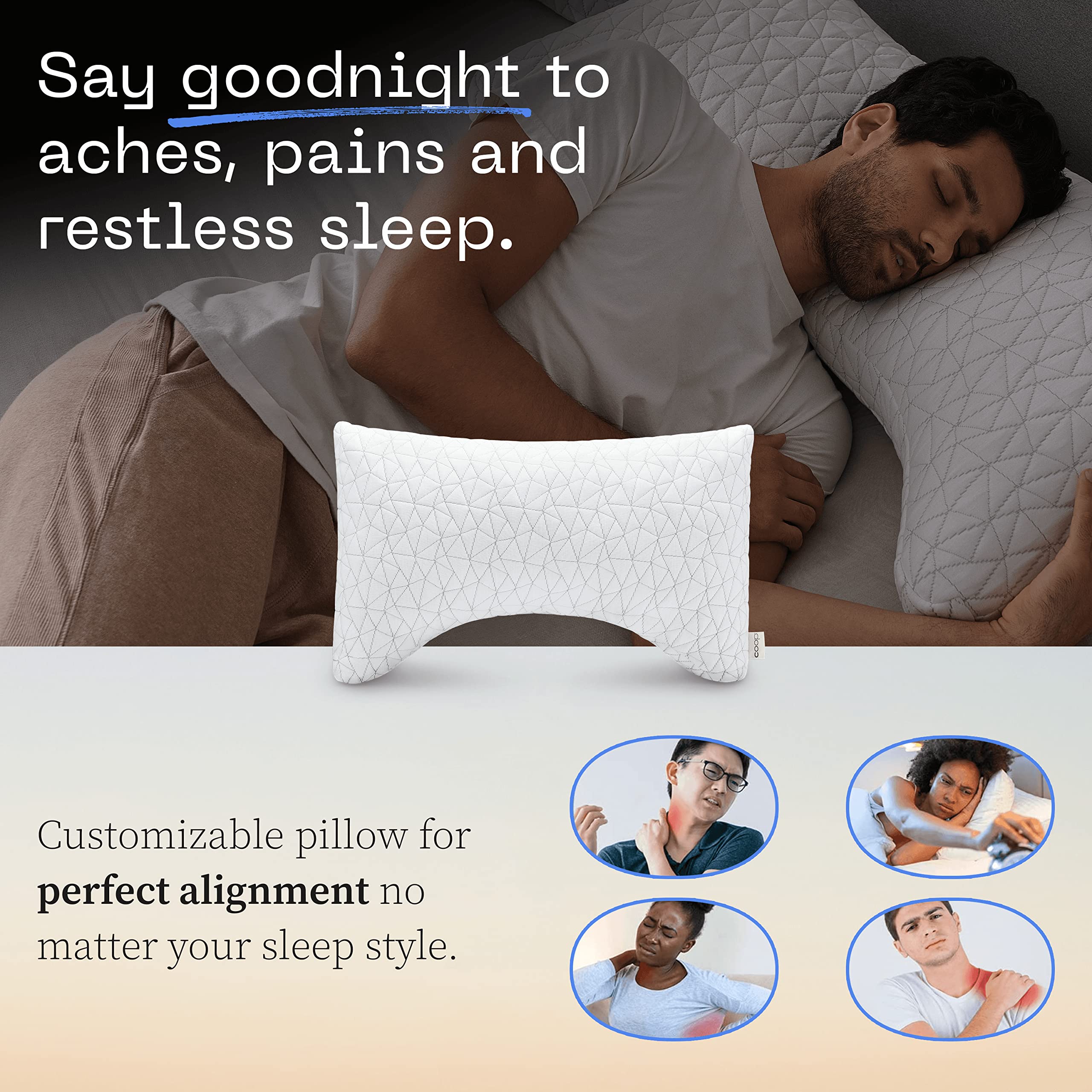 Coop Home Goods Original Crescent Adjustable King Size Pillow - Medium Firm Memory Foam for Back & Side Sleepers, Shoulder Neck & Head Support, CertiPUR-US & GREENGUARD Gold Certified - Perfect for Home, Office & Travel Use