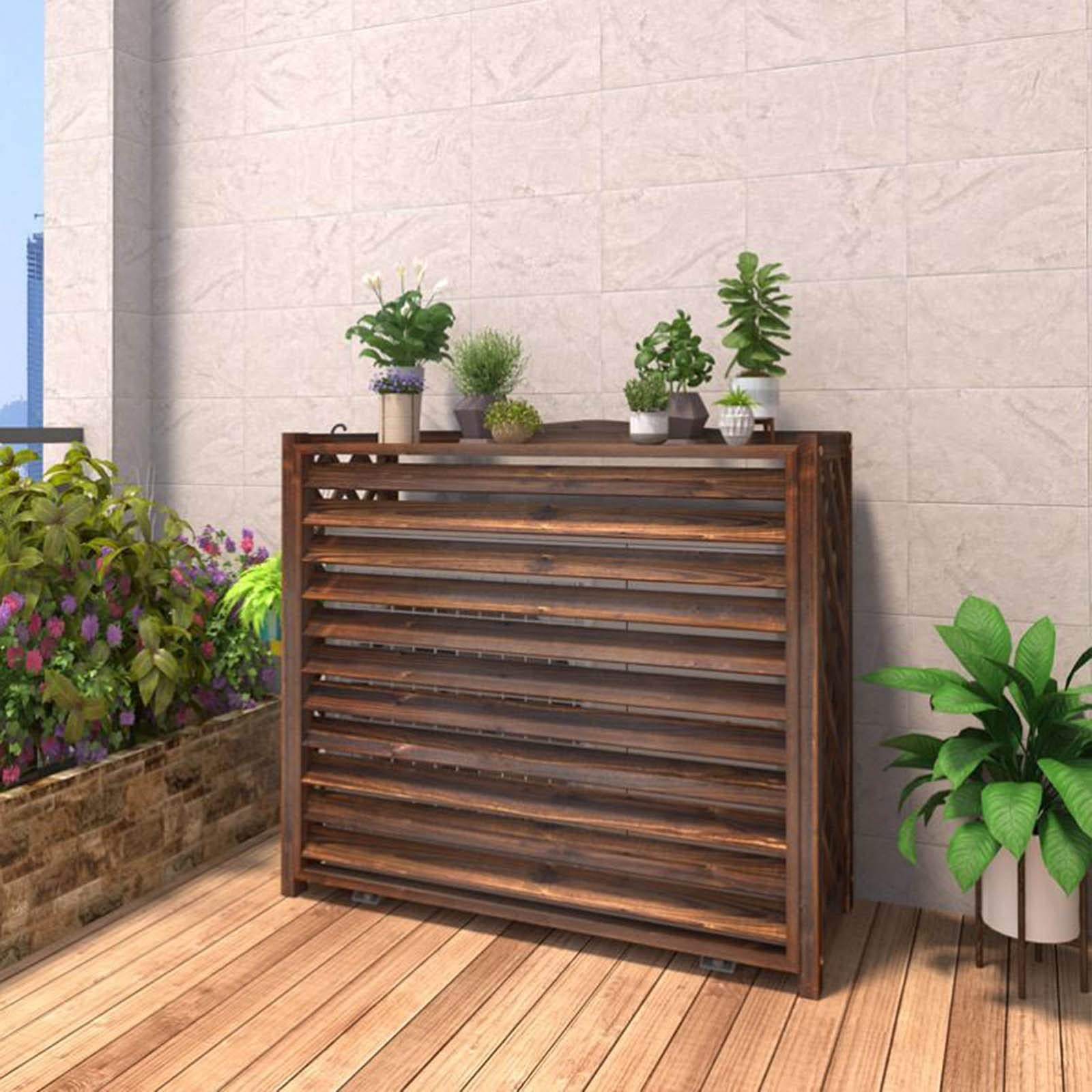 RPFF Solid Wood Outdoor Flower Stand & Air Conditioner Cover - Shutter Design Plant Holder for Outside Units (96x40x89cm) - Perfect for Patio, Garden & Yard Decoration