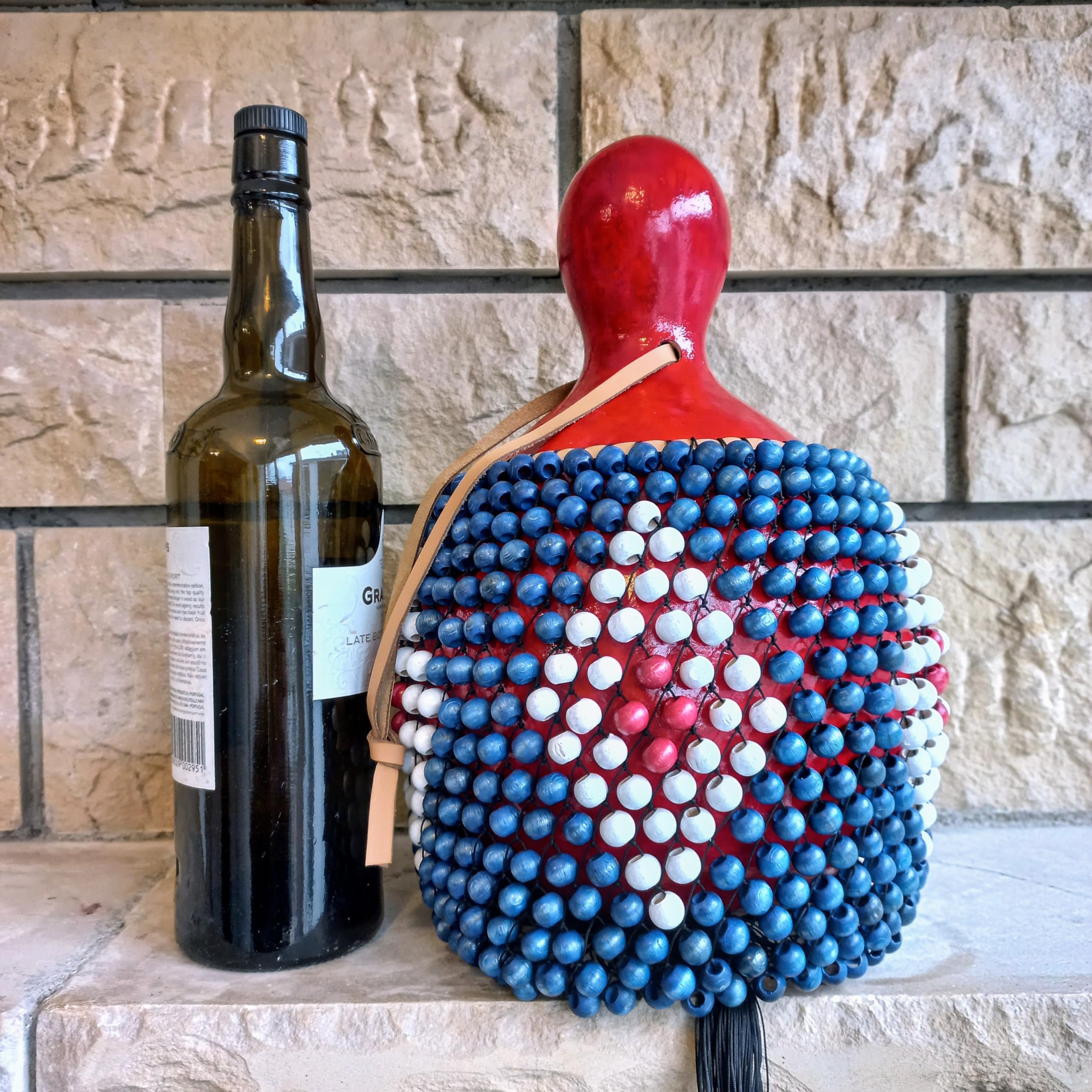 Red White Blue Beaded Shekere - Handcrafted Latin Percussion Instrument for Musicians | Perfect Gift for Birthdays, Music Lovers & Performers | Great for Live Shows, Studio Recording & Cultural Events