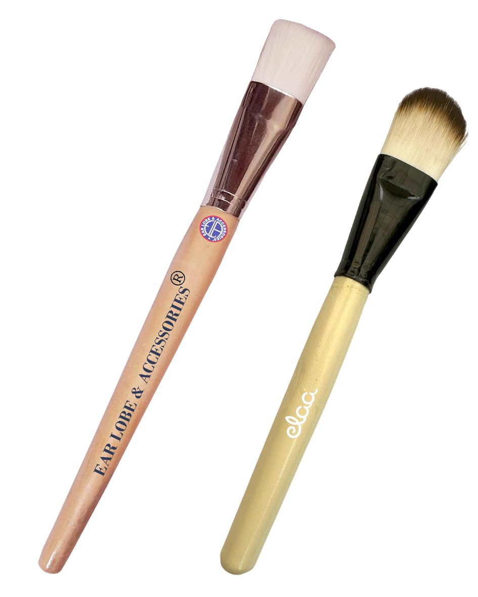 Ear Lobe & Makeup Brush Combo Pack - Foundation Brush & Face Brush Set (2 Pcs) for Professional Makeup Application & Daily Beauty Routine
