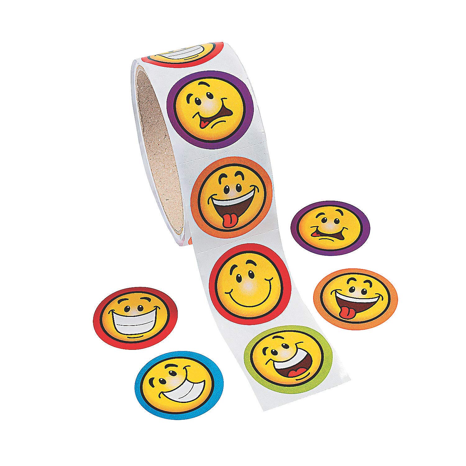 Fun Express Goofy Smile Face Stickers - 100 Pcs Roll of Funny Smiley Emoji Stickers for Kids, Classroom Rewards, Party Favors & Scrapbooking