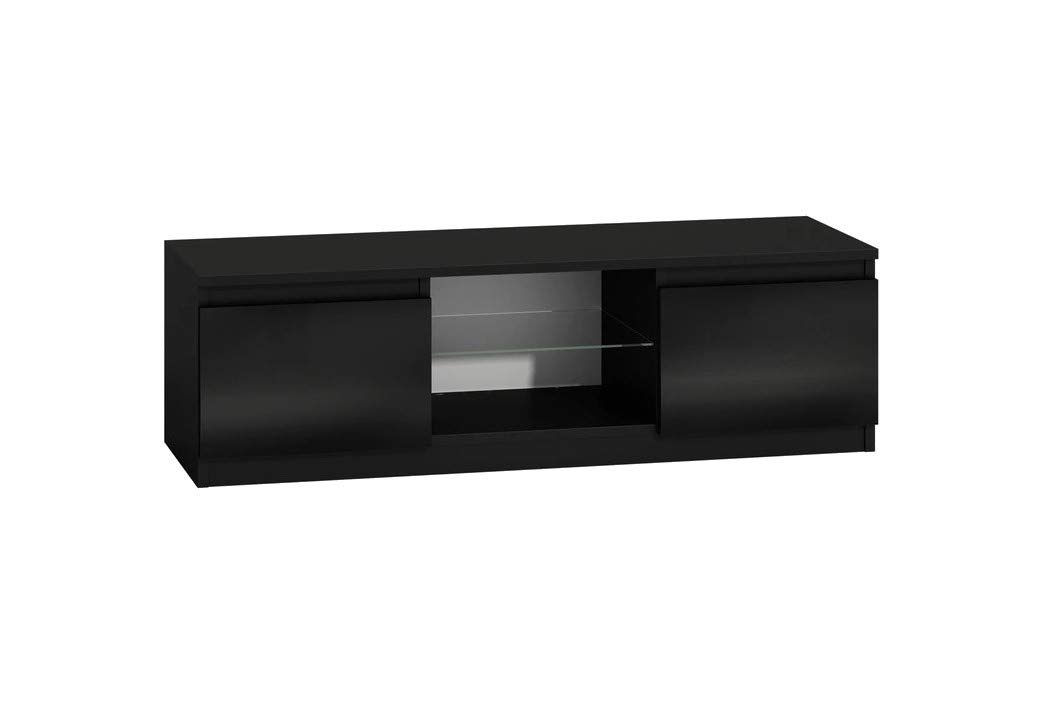 CLEA TV Stand for Flat Screen TV - Modern Entertainment Center with Storage Shelves, Black - Perfect for Living Room, Bedroom, or Home Theater Setup