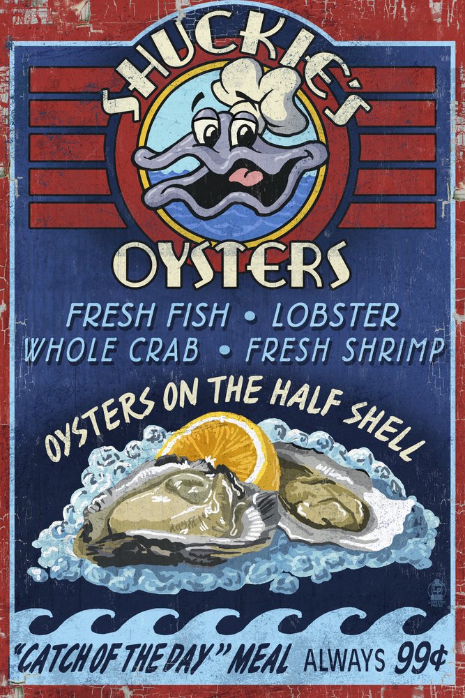 Vintage Oyster Bar Sign - Lantern Press 12x18 Wall Art Poster for Home & Office Decor | Perfect for Coastal, Seafood Restaurant & Nautical Theme Rooms