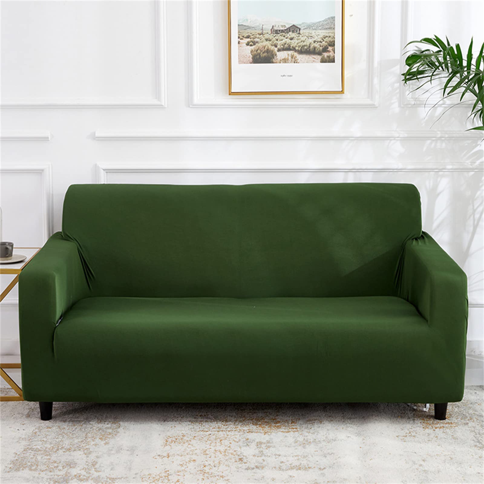 wmLzhen Stretch Sofa Slipcover - Soft Washable Couch Cover for Living Room, Furniture Protector for Kids & Pets, Fits Loveseat & Sectional Couches (Green) - Perfect for Pet Owners & Families with Children