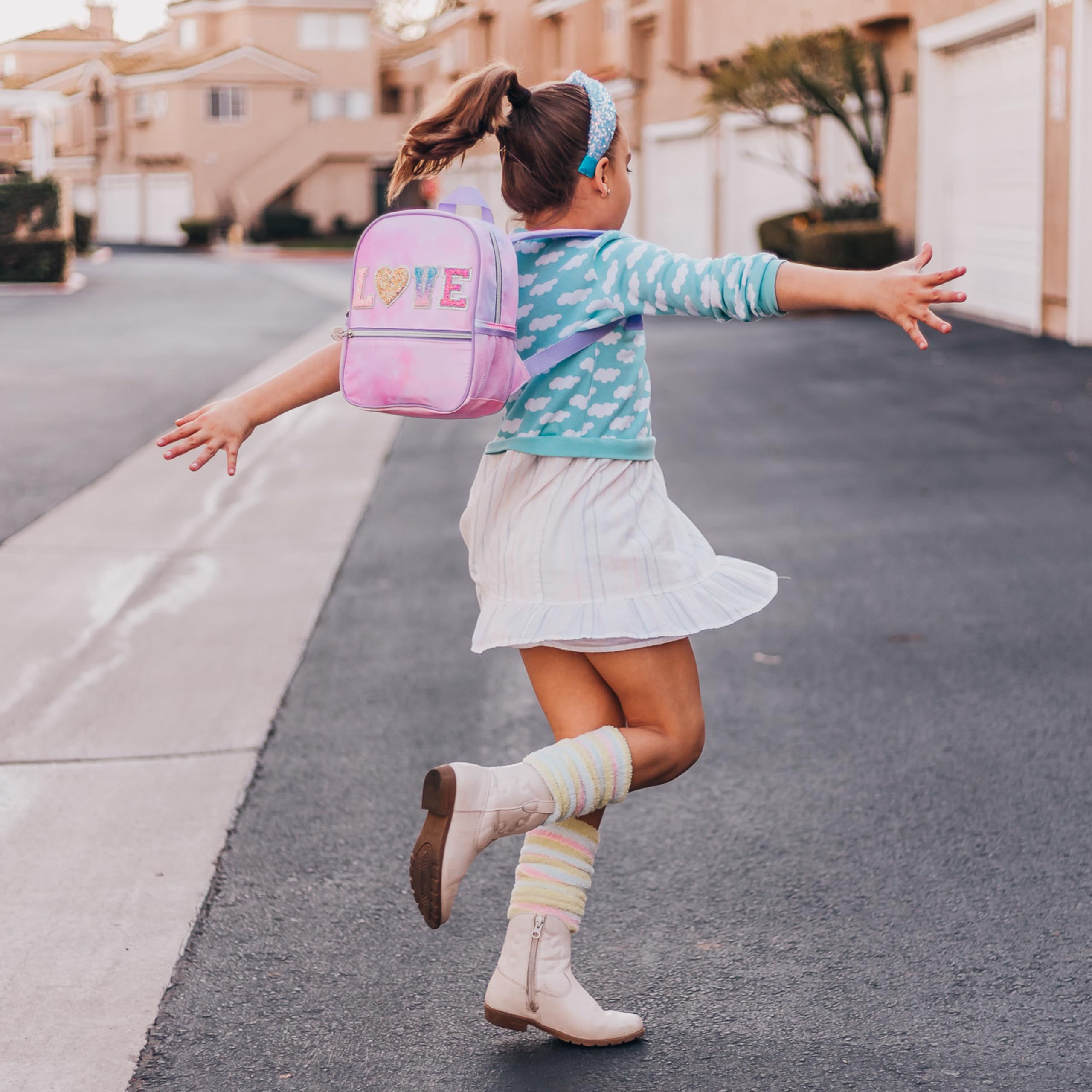 FROG SAC Mini Toddler Backpack for Girls - Pink Tie Dye Glitter Preschool Backpack, Small Daycare Bookbag for Little Girls - Perfect for School, Travel & Daily Use (LOVE - Tie Dye)