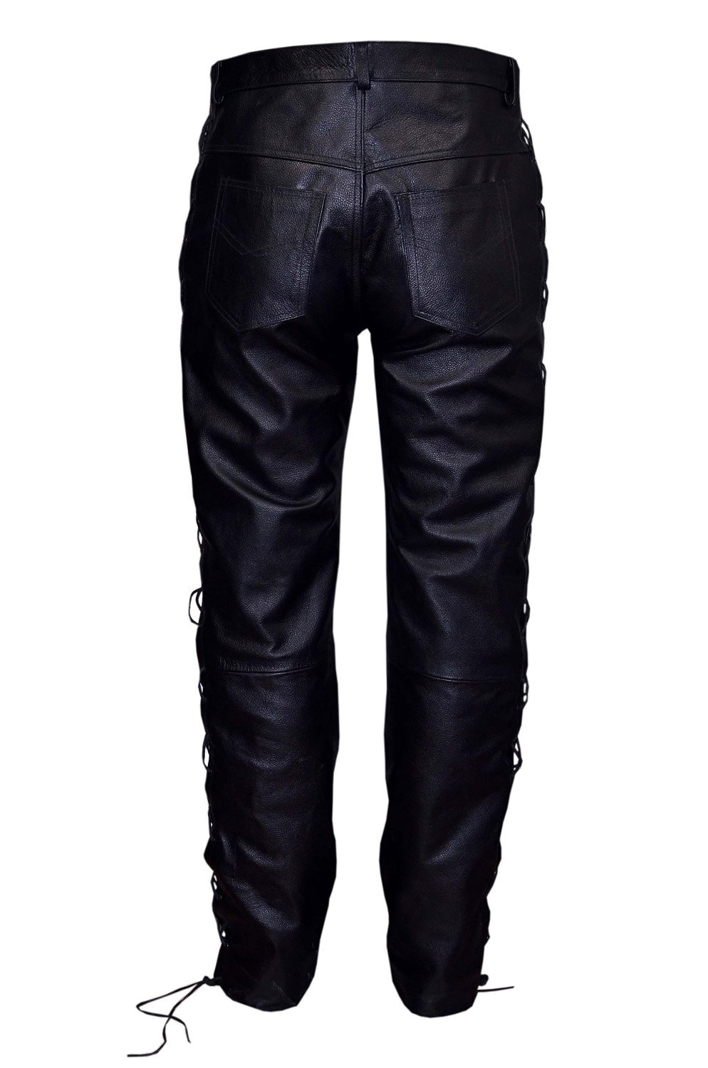 Men's Black Genuine Leather Motorcycle Biker Jeans - Classic 501 Fit for Riding & Casual Wear | Durable Real Hide Leather Pants for Harley Davidson & Cruiser Bikes