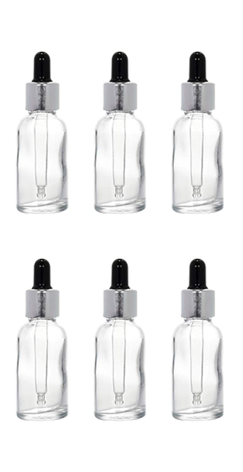 6-Pack 30ml Clear Glass Dropper Bottles for Essential Oils - Leakproof Cosmetic Sample Containers with Glass Eye Droppers & Secure Caps - Perfect for DIY Essential Oil Blends, Aromatherapy & Travel Size Liquids