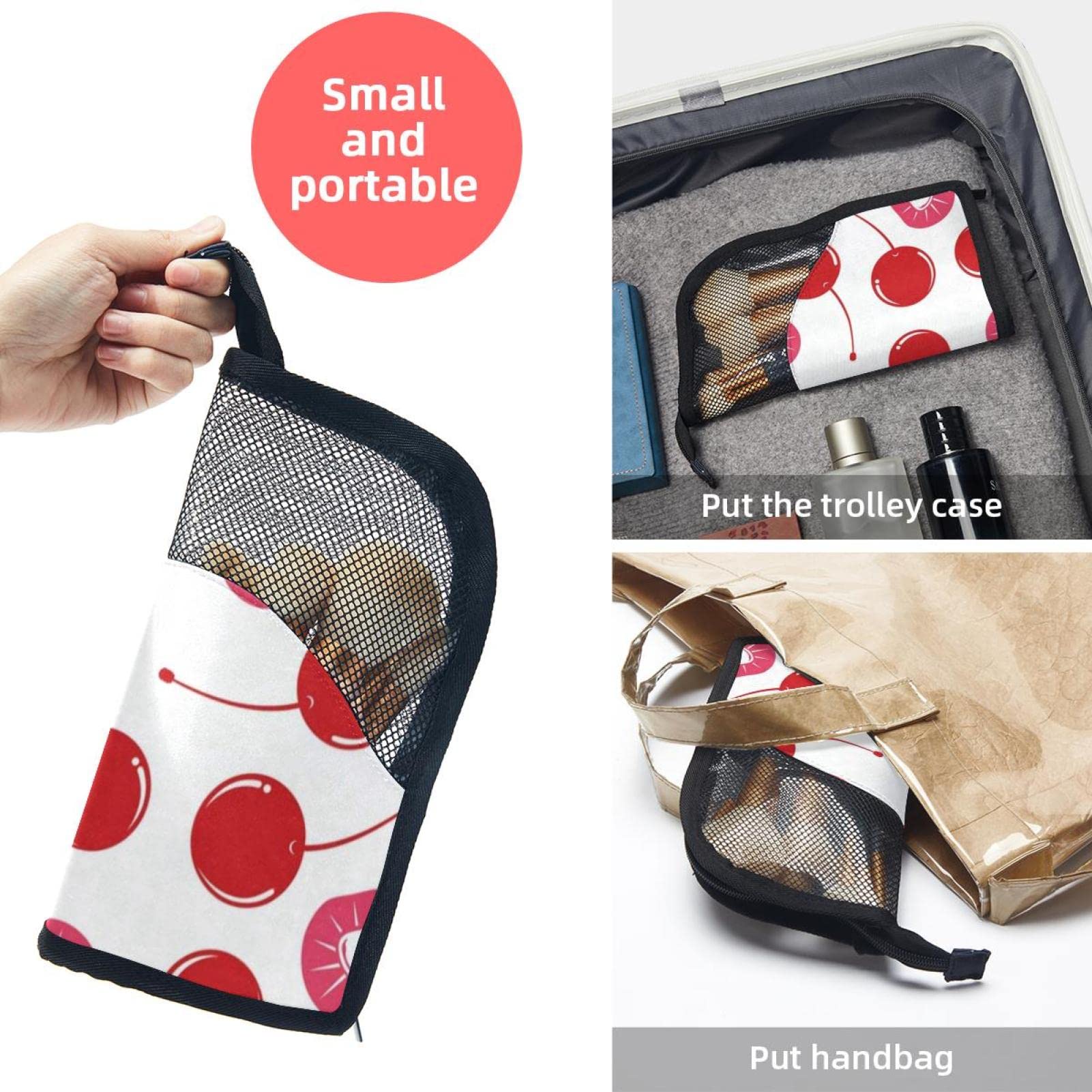 Portable Makeup Brush Organizer Bag with 12 Slots - Cherry Fruit Print Cosmetic Brush Holder Case for Travel & Home Storage | Perfect for Makeup Artists & Beauty Enthusiasts