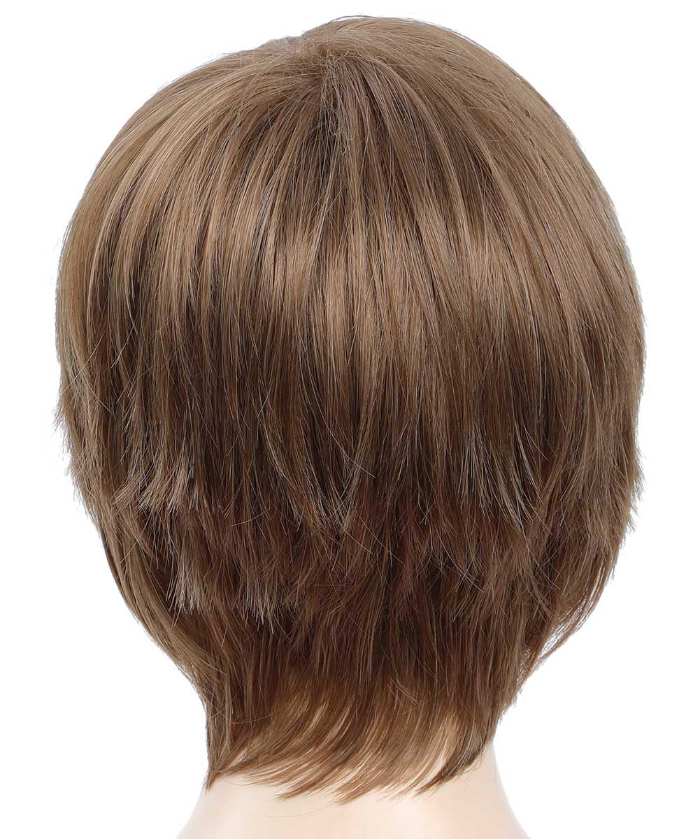 Pixie Cut Layered Short Brown Synthetic Wig with Bangs for Women - Straight Blonde Mixed Brown Hairpiece | Perfect for Cosplay, Daily Wear & Costume Parties