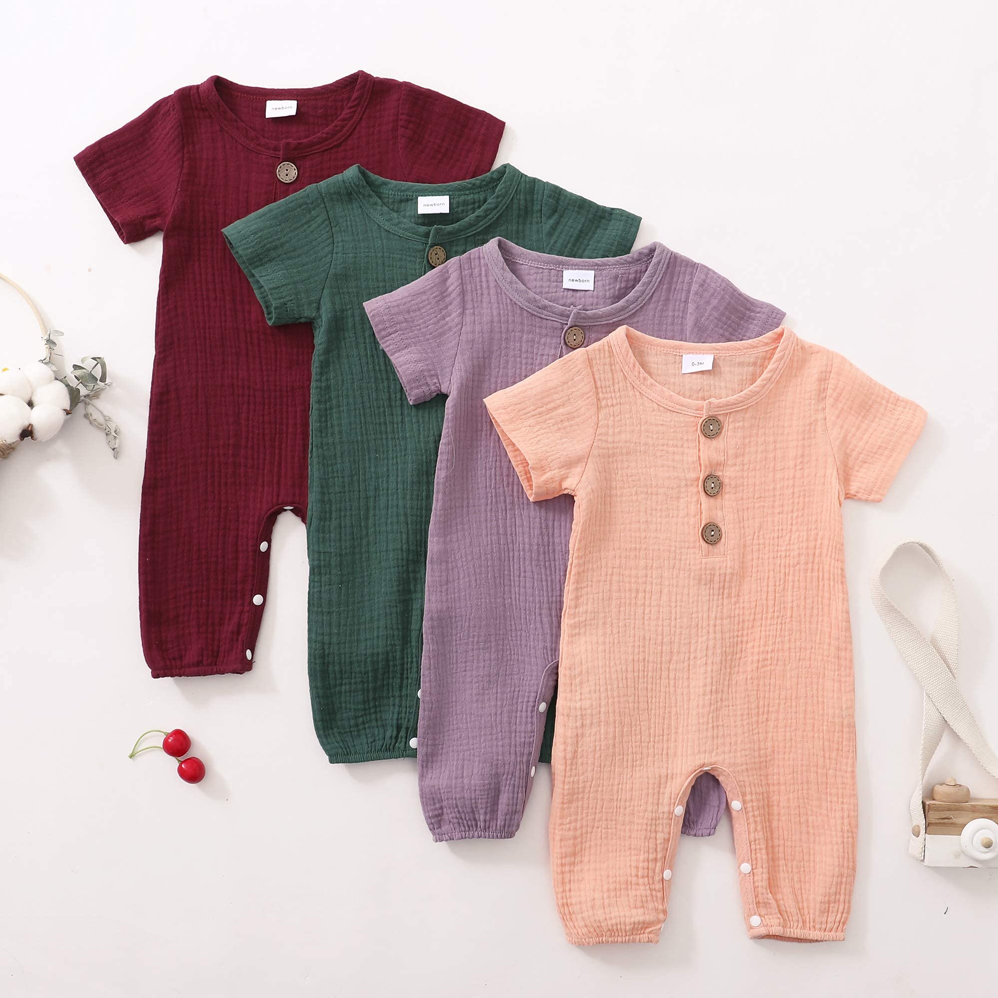 Adorable Newborn Baby Girl Summer Outfits - Soft Cotton Short Sleeve Romper Jumpsuit & Bodysuit Set | Perfect for Photoshoots, Playdates & Family Outings