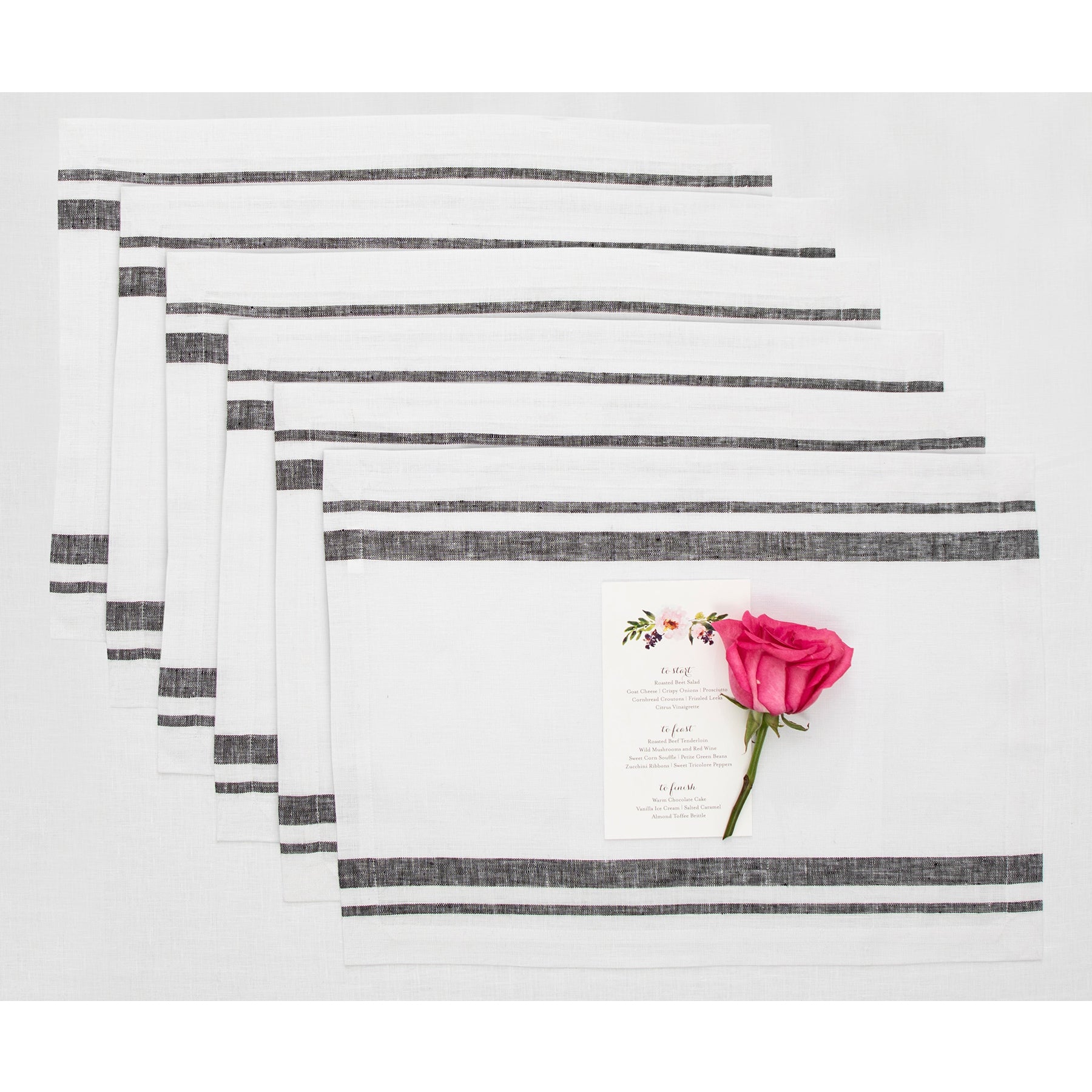 French Striped Placemats Set of 6 - Elegant Cotton Table Mats for Dining Room Decor - Perfect for Dinner Parties, Kitchen Tables & Home Decor