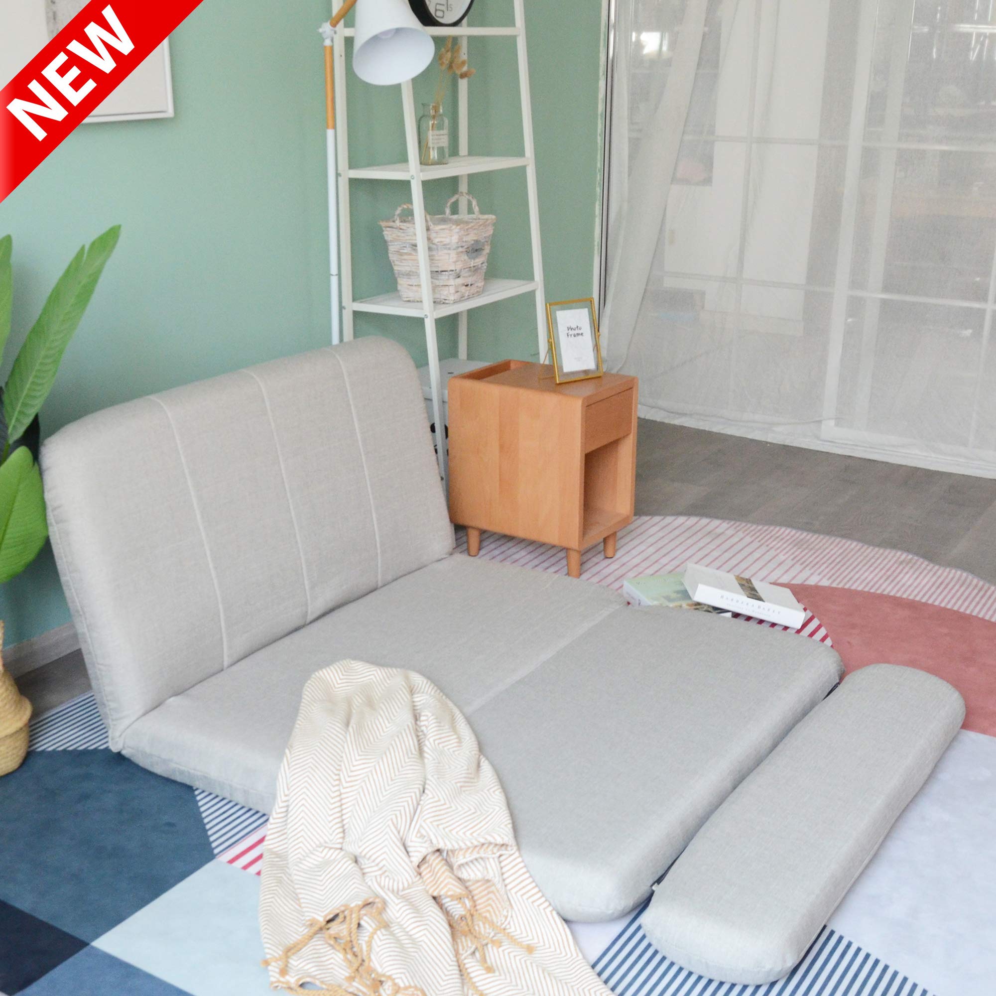 LEEKOUS Japanese Style Foldable Floor Sofa Bed - 5 Adjustable Reclining Positions with Pillows, Convertible Lounge Chair for Living Room, Bedroom & Gaming - Comfortable Futon Couch for Relaxing, Reading & Movie Nights