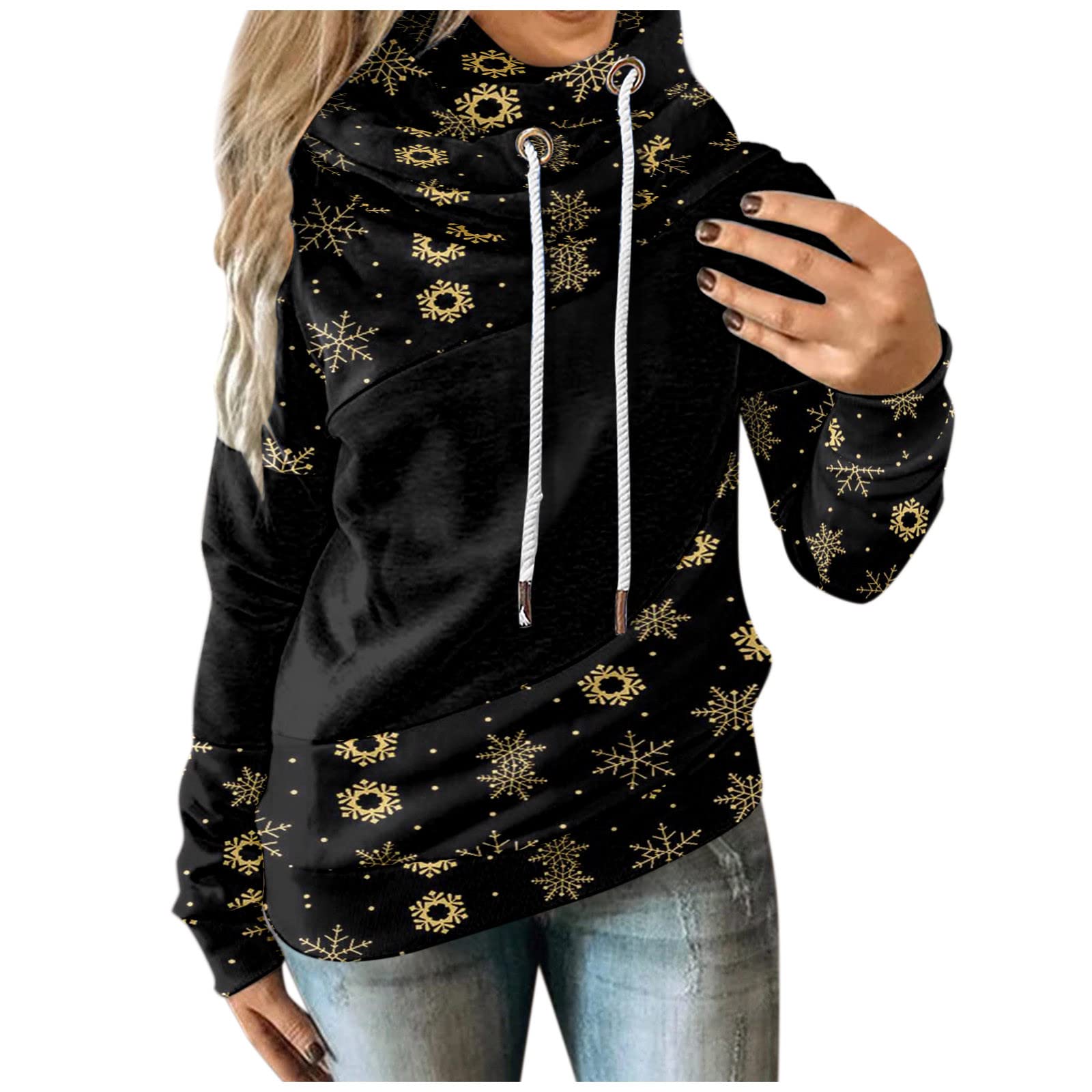 Pinkpaopao Women's Hoodie - Warm Winter Pullover with Funnel Neck & Long Sleeves | Cozy Christmas Santa Claus Sweatshirt for Casual Wear & Holiday Outfits