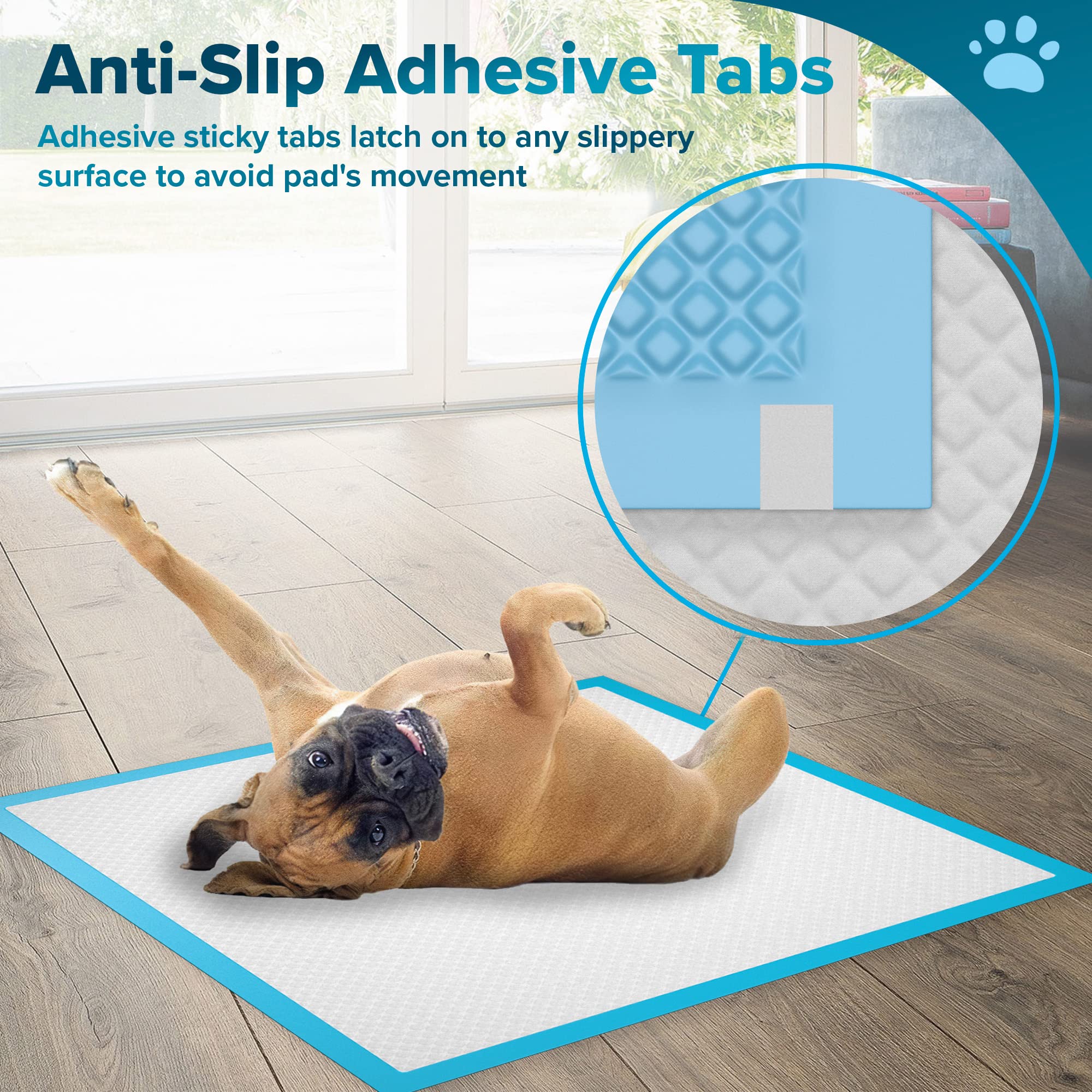 Large Puppy Pads 100 Count - 24x24 Inch Super Absorbent Dog Pee Pads with Adhesive Tapes | Leak-Proof Training Pads for Incontinent Dogs & Potty Training | Ideal for Crate, Kennel & Home Use