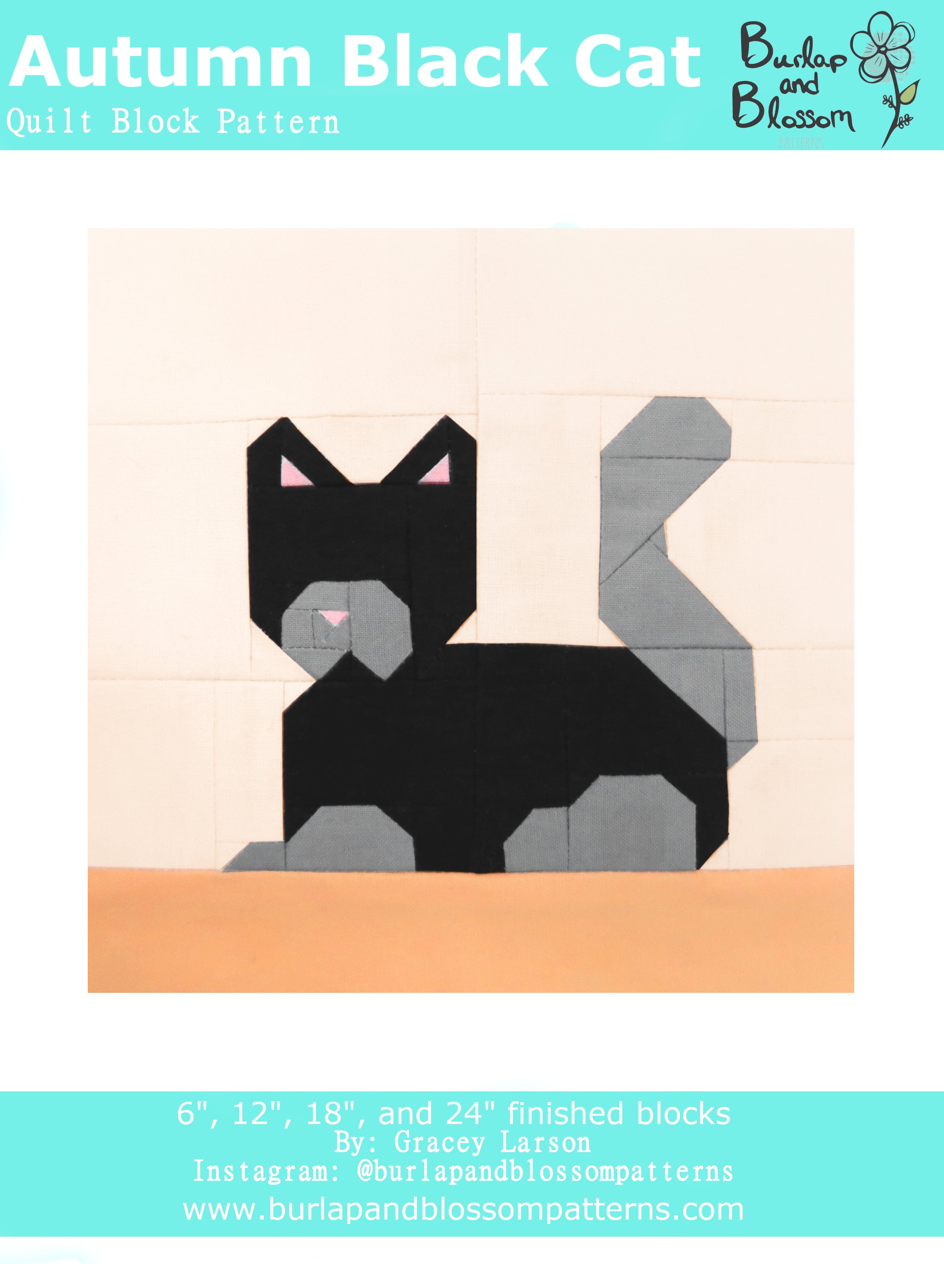Autumn Black Cat Quilt Block Pattern - Digital Download PDF for DIY Fall Decor & Halloween Crafts | Perfect for Quilting Projects, Home Decor, and Seasonal Gift Making