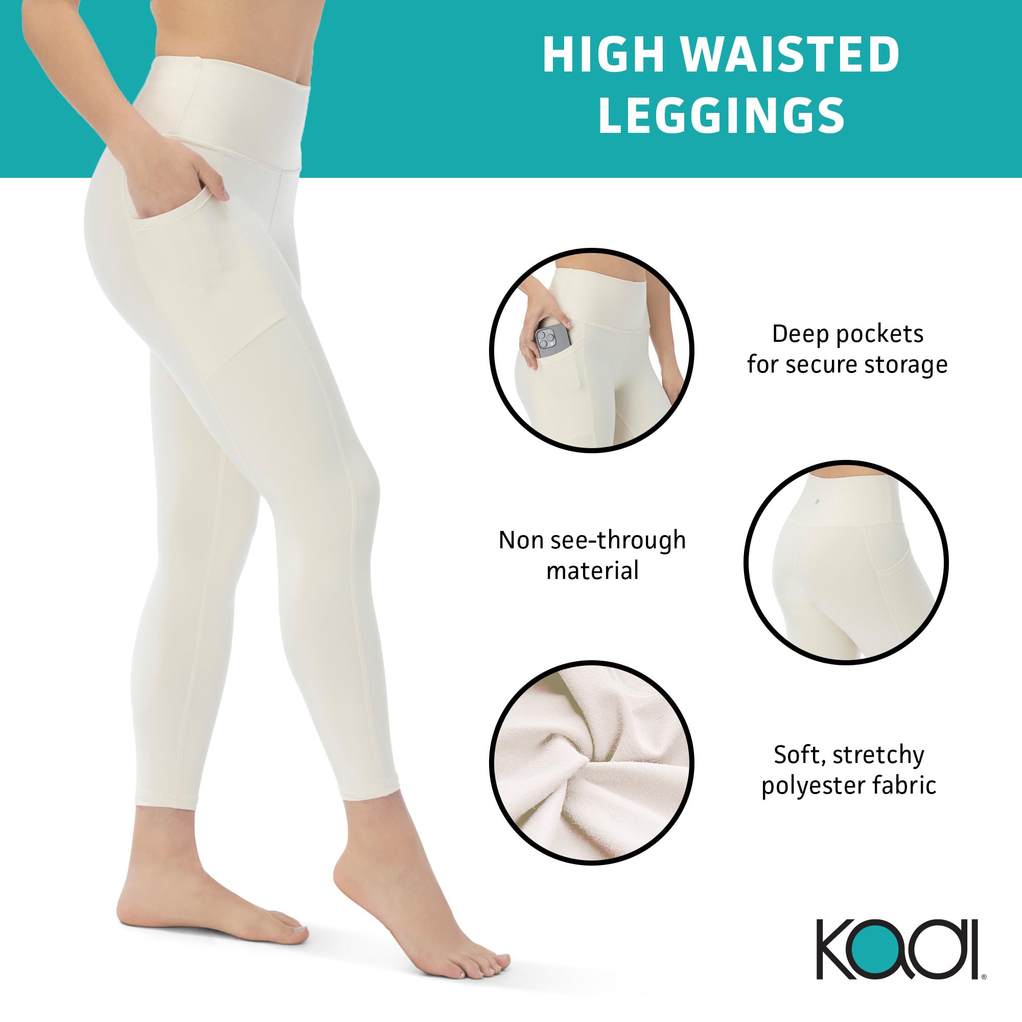 KADI High Waisted Yoga Pants for Women - 7/8 Length Workout Leggings with Pockets & Tummy Control - High Compression Fitness Pants for Yoga, Running & Gym