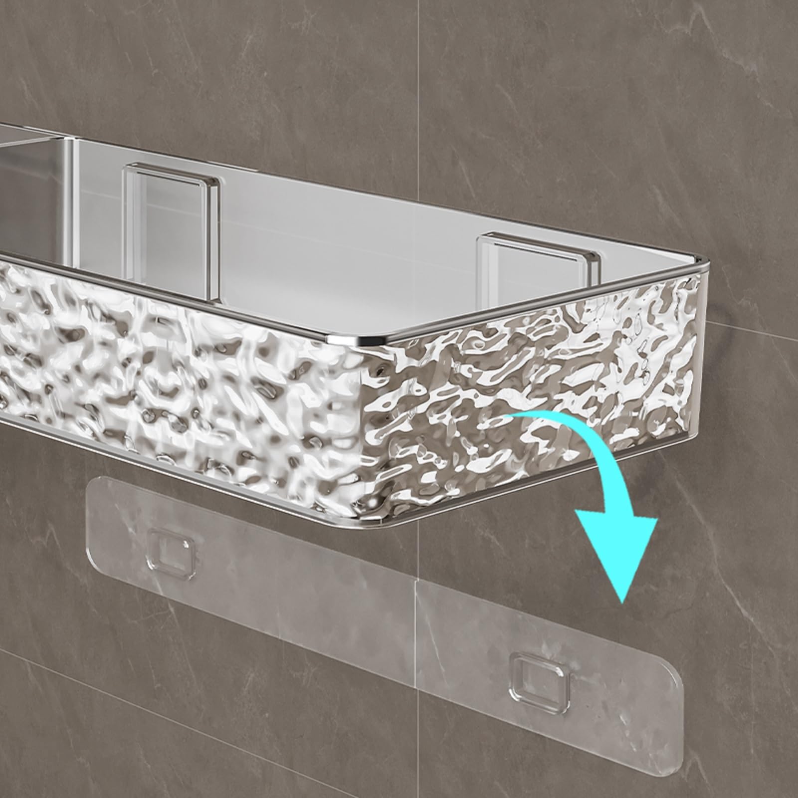 Clear-Glacier Pattern Acrylic Corner Shower Caddy - No Drill Wall Mounted Bathroom Shelf with Strong Adhesive Tape - Waterproof Shower Organizer for Bathroom & Kitchen Storage (Perfect for Small Spaces, Apartments, Dorms)