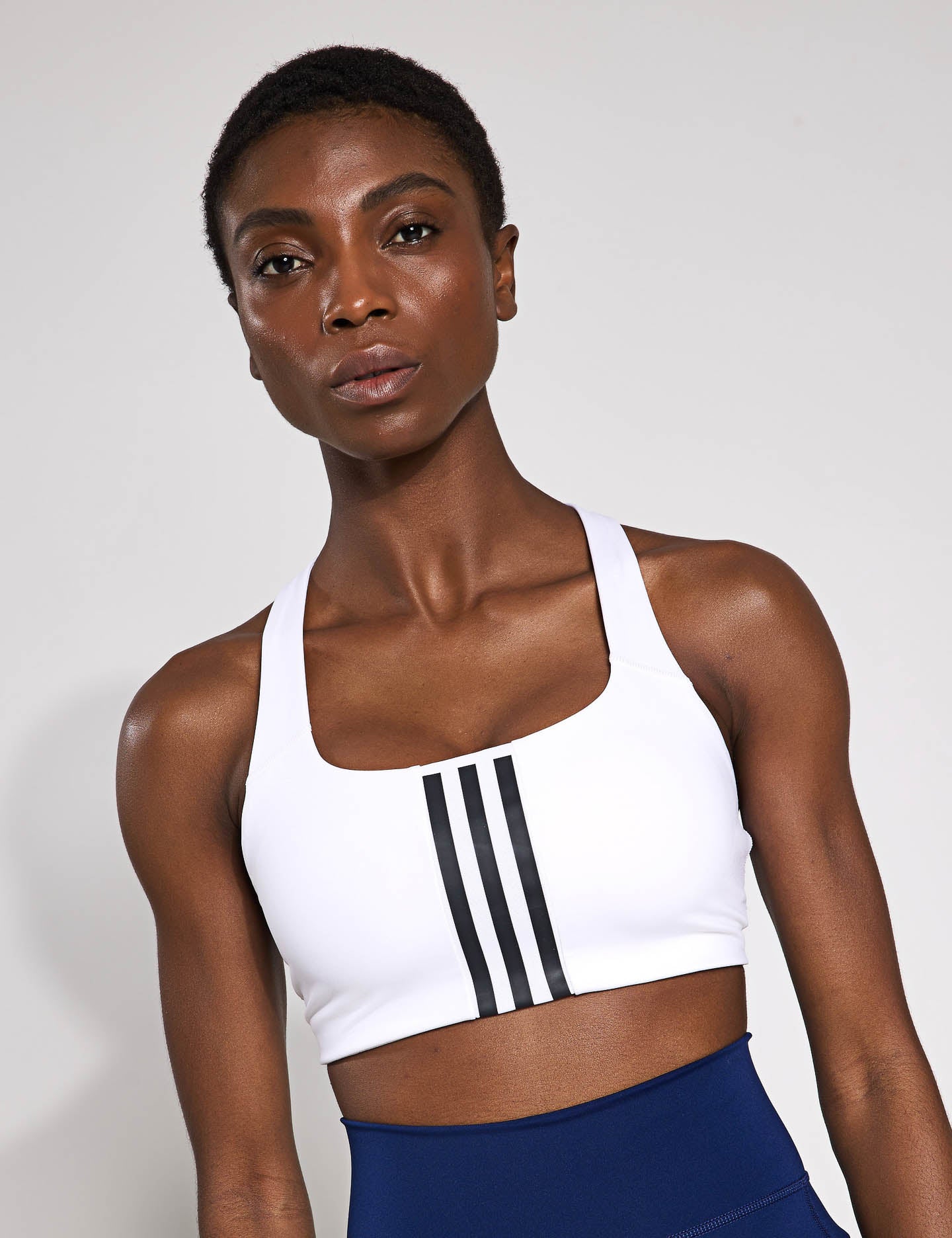 Powerimpact Training Medium Support 3 Stripes Sports Bra - White | High-Impact Workout, Running, Yoga & Gym Essentials for Women