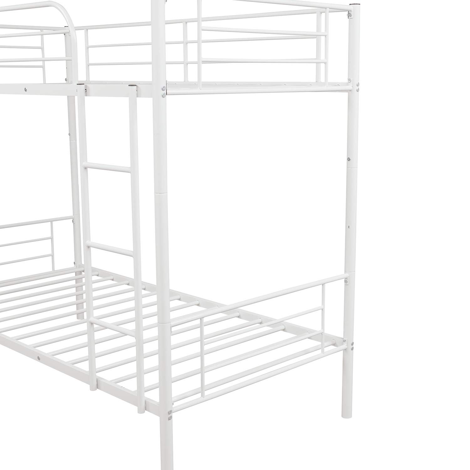 KLMM Twin Over Twin Metal Bunk Bed with Ladder & Guardrails - Convertible to 2 Separate Twin Beds for Kids, Teens & Adults (White) - Perfect for Small Bedrooms, Dorms & Shared Kids' Rooms