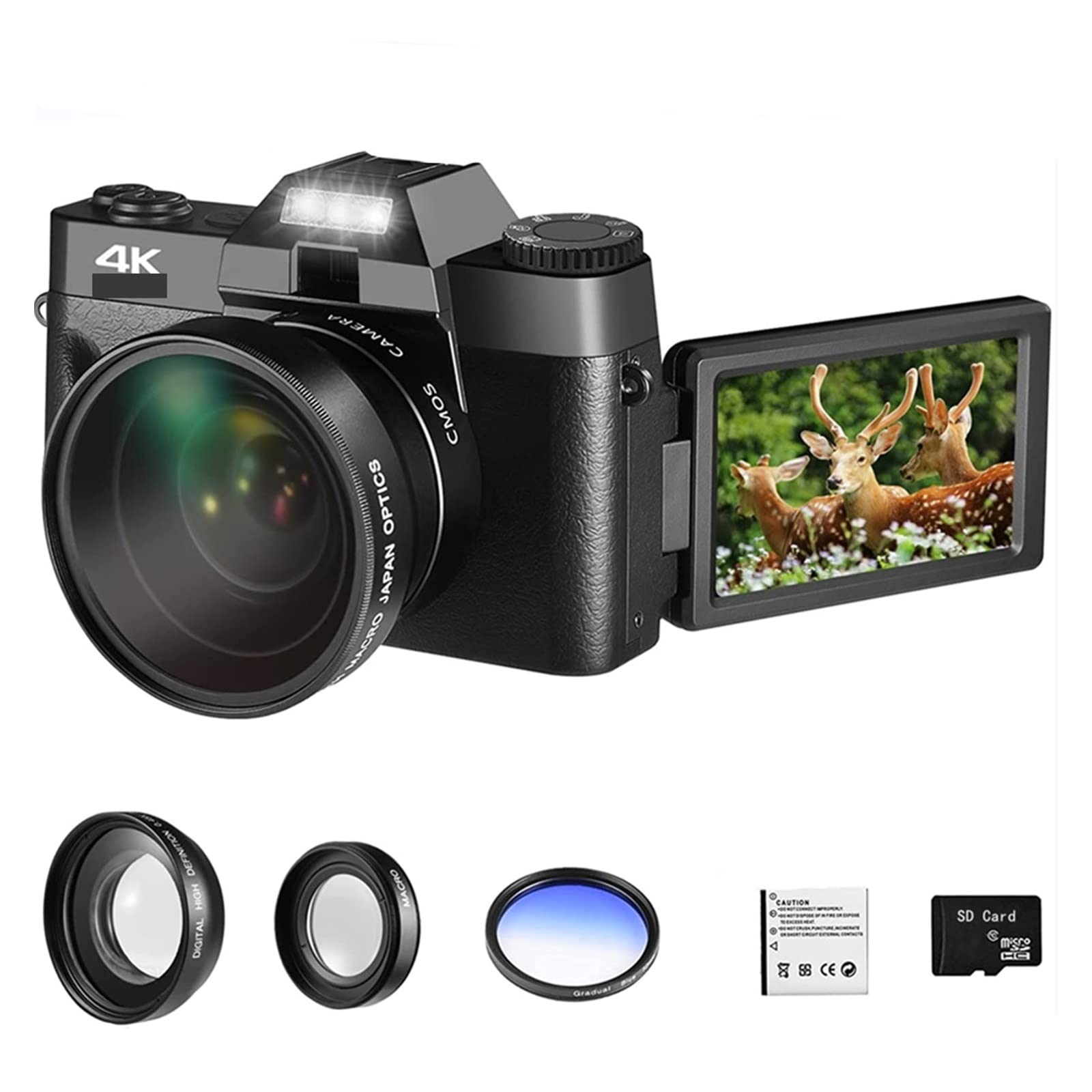 BODORME 48MP Digital Camera with 3 Inch Flip Screen, 16X Zoom, Wide Angle Lens & 32GB TF Card - Perfect for Vlogging, Photography, Webcam & Travel Videos