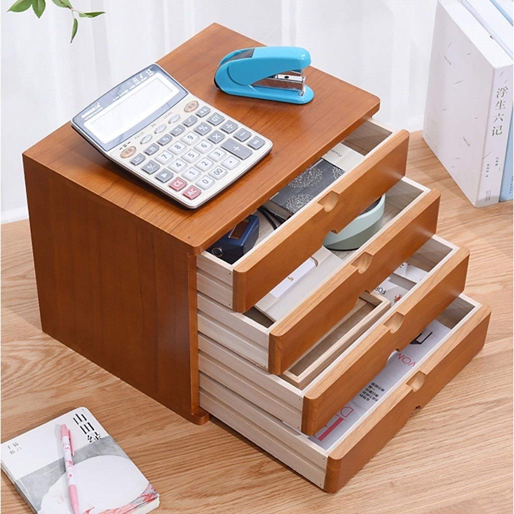 4-Layer Desktop File Cabinet with Multiple Storage Drawers - Stackable Organizer for Office Supplies, Documents & Mail - Cherry Wood Finish | Perfect for Home Office, Workspace & School Organization