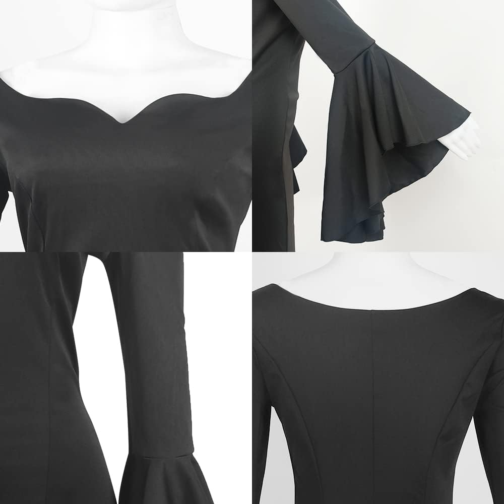UQJE Women's Morticia Addams Gothic Maxi Dress - Vintage Black Long Sleeve Halloween Costume for Cosplay & Gothic Party Outfits