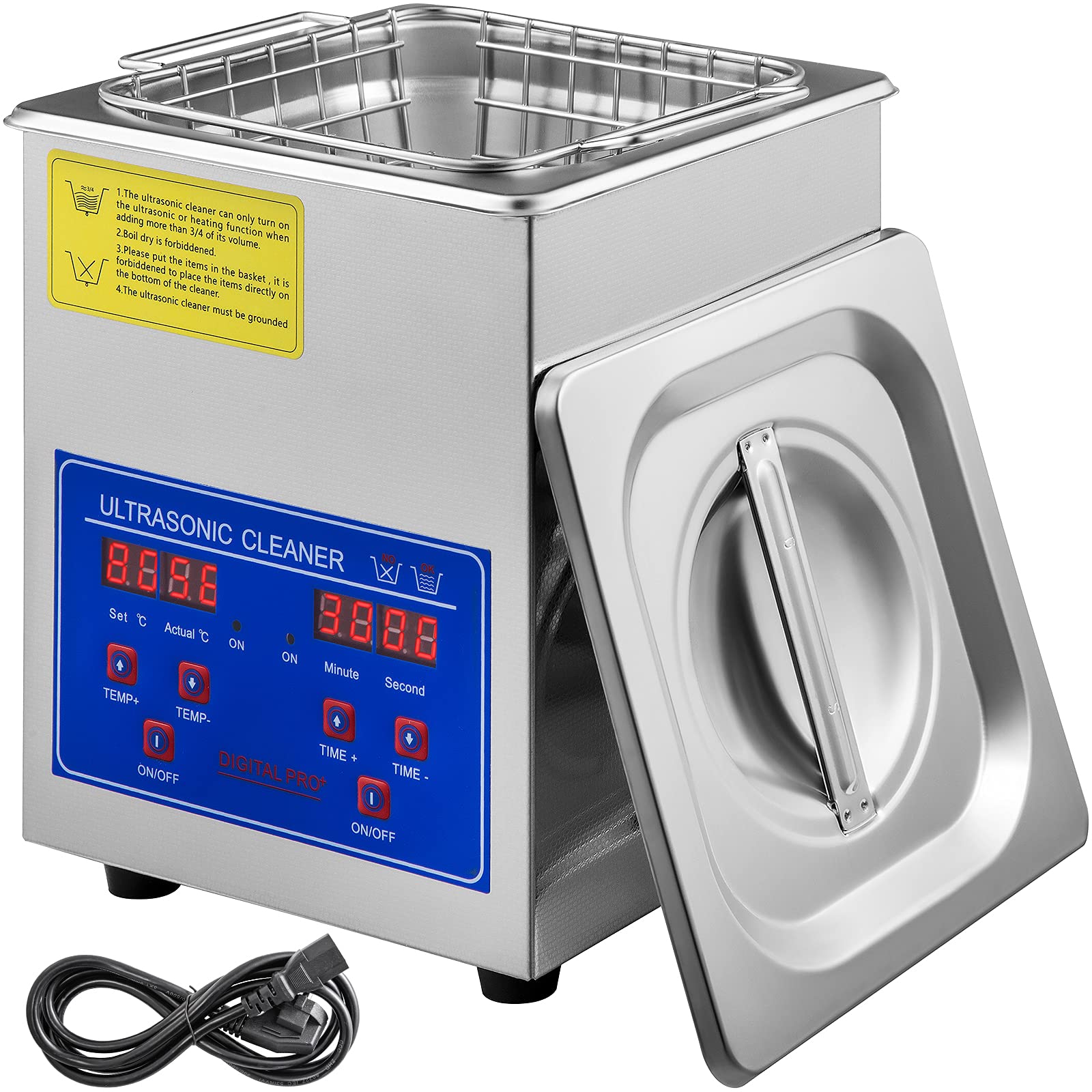 Mophorn 2L Ultrasonic Cleaner for Jewelry, Eyeglasses, Watches - Digital Timer with Basket - Commercial & Industrial Use - Silver - Perfect for Home, Office, and Professional Cleaning
