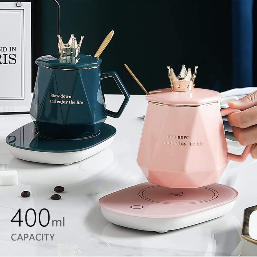 CGHWBEA Electric Coffee Mug Warmer for Desk - Pink USB-Powered Beverage Warmer for Tea, Milk, Cocoa & Hot Drinks - Includes Insulated Travel Mug - Perfect for Office, Home & Dorm Use