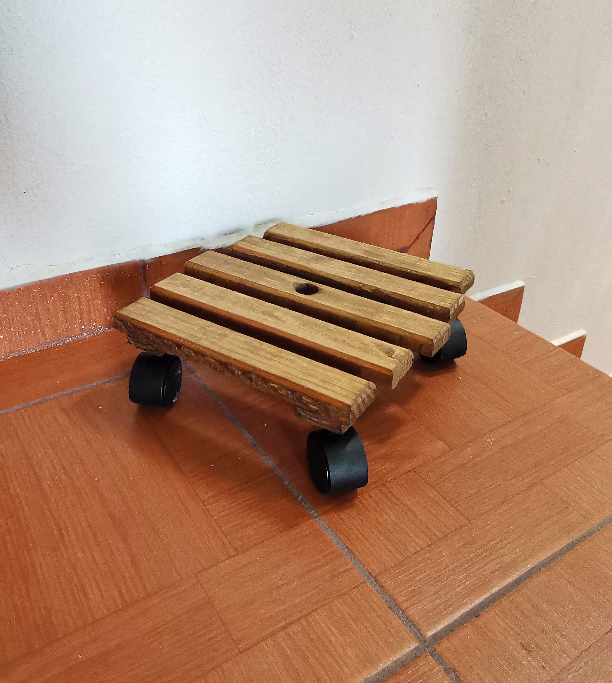 Handmade Wood Plant Stand with Caster Wheels - 12 Inch Square Plant Caddy & Pot Roller Base for Indoor/Outdoor Plants - Perfect for Living Room, Patio, Garden Decor