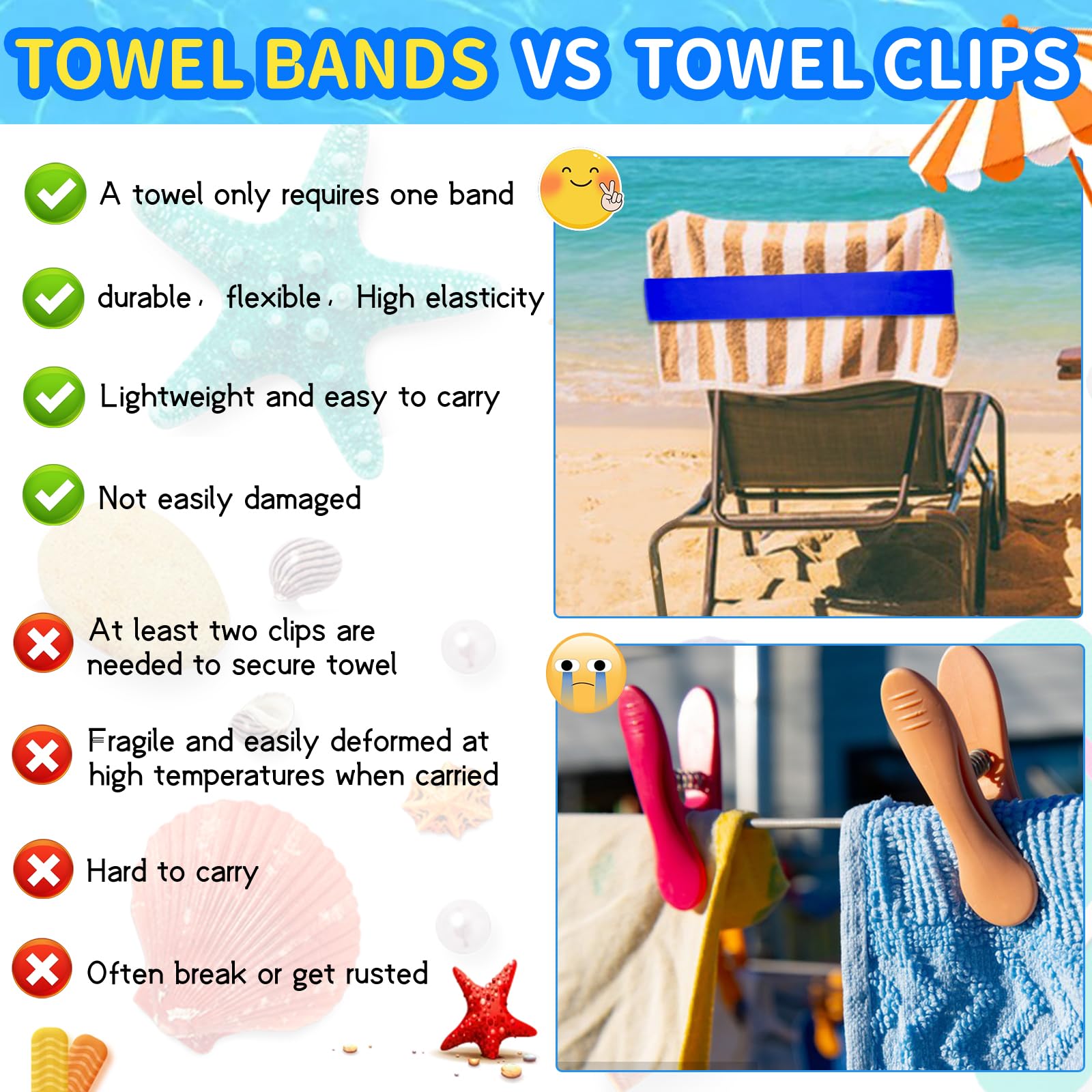 8 Pack Stretchable Beach Towel Bands for Cruise Chairs & Pool Loungers - 2025 Must-Have Travel Accessories | Secure Towel Clips Alternative for Beach, Poolside & Vacation Use