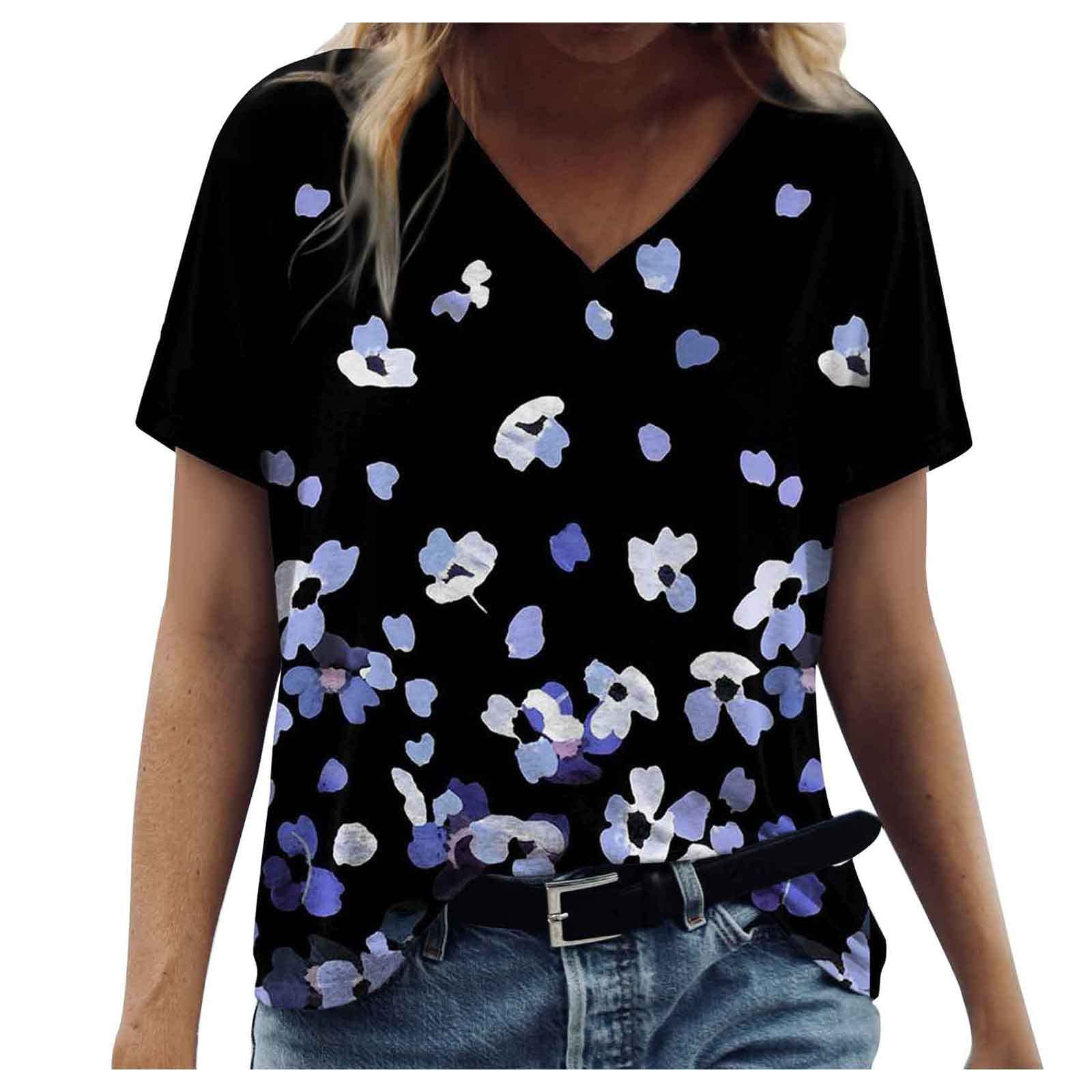 Trendy Women's Summer Graphic Tees - Landscape Print Short Sleeve V-Neck Loose Fit Blouse | Casual Outfit for Beach, Travel & Daily Wear