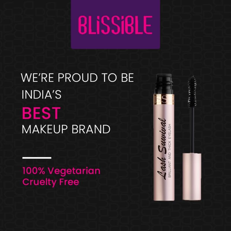 Blissible Voluminous & Thicker Lash Survival Mascara - Long Lasting Waterproof Smudge Proof Curling Mascara for Eye Makeup - 18 Hour Wear - 8ml Black (01) - Perfect for Daily Use, Parties, Weddings & Special Occasions