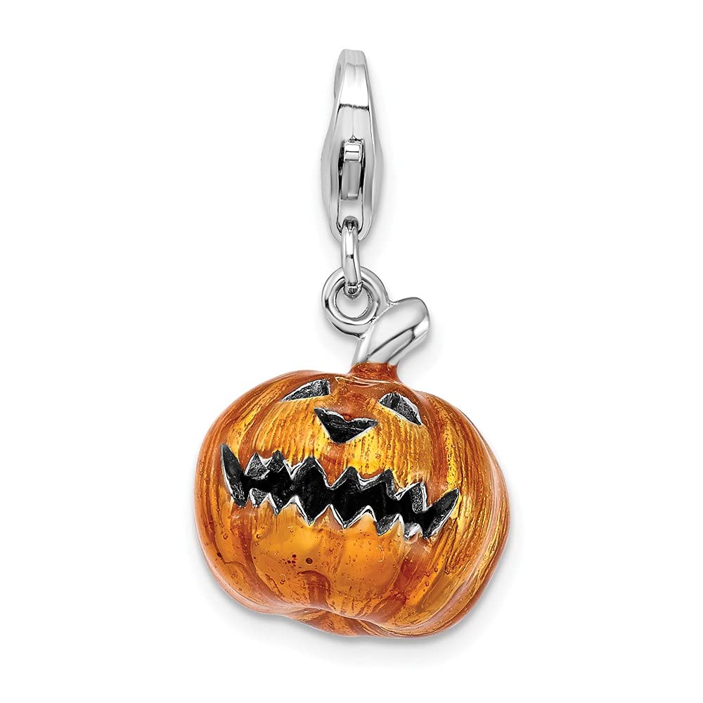 925 Sterling Silver Amore La Vita 3D Enameled Jack-o'-Lantern Bracelet Charm with Lobster Clasp - Perfect for Halloween Jewelry, Pumpkin-Themed Gifts & Witchy Fashion Accessories
