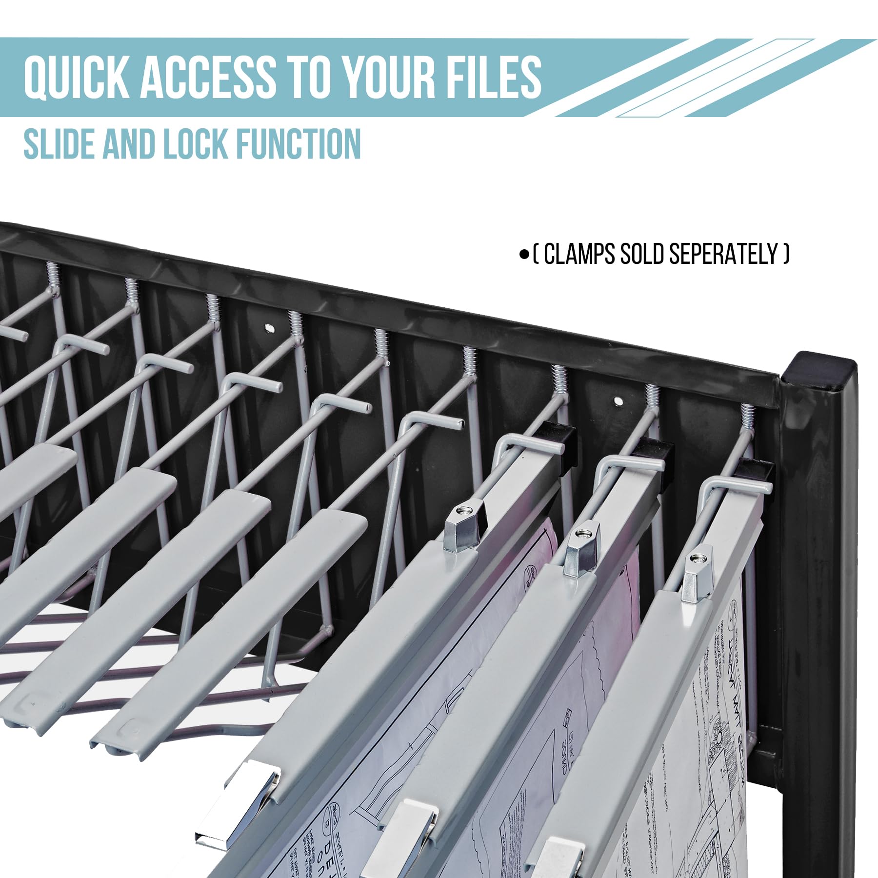 Adir Mobile Blueprint Holder - Heavy Duty Construction Plan Rack, Wall Mounted Blueprint Organizer, Jobsite Document Display Stand for Architects, Engineers & Contractors - Perfect for Office, Construction Site & Design Studio (Without Clamps)