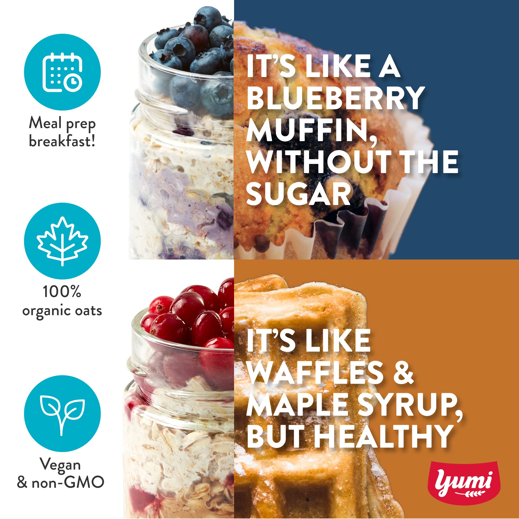 Yumi Organics - High Protein & Fiber Overnight Oats Bundle | Low Sugar Organic Oatmeal (11 Pack + 2 Free Glass Jars) | Perfect for Breakfast, Meal Prep & On-the-Go Snacks