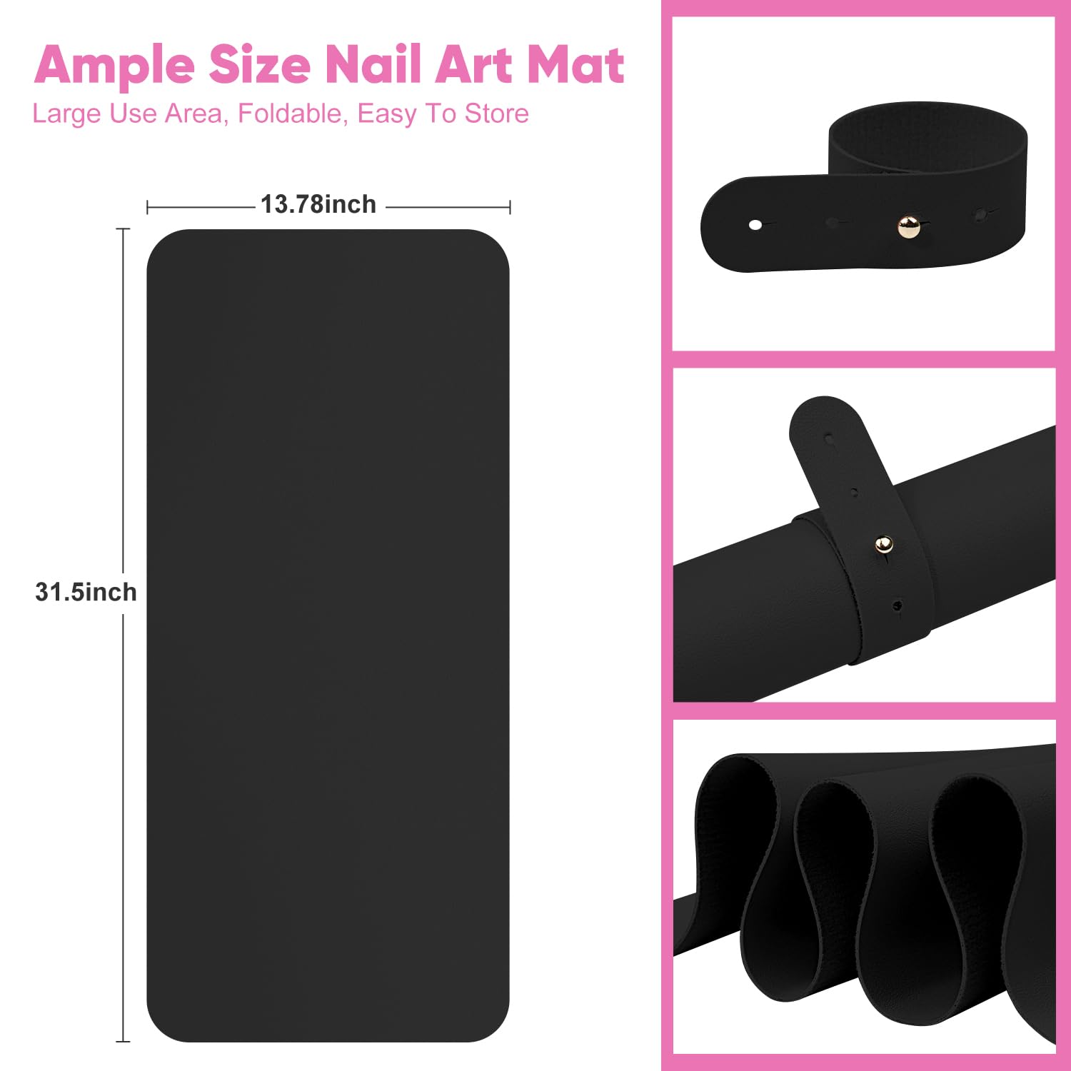 Subay Foldable Nail Art Hand Rest Pad - Soft Microfiber Leather Manicure Table Mat for Nail Technicians (Black) | Portable Nail Salon Cushion for Gel Polish, Acrylic & Pedicure Services