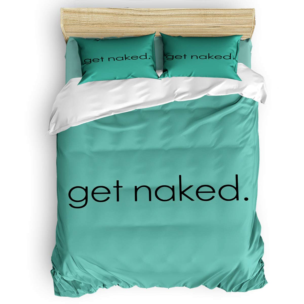 Three Sunflower 4-Piece Full Size Duvet Cover Set - Monogrammed Luxury Soft Bedding with Funny 'GET Naked' Print (1 Duvet Cover + 1 Sheet + 2 Pillowcases) - Perfect for Teen Rooms, Dorm Decor & Cozy Bedroom Makeovers