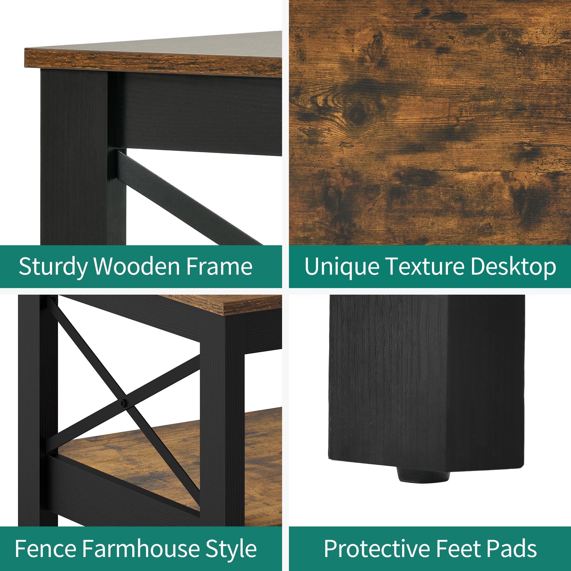 Modern Farmhouse Coffee Table with Storage - 2-Tier Wooden Living Room Center Table, Rustic Brown Accent Cocktail Table with Sturdy Frame | Perfect for Small Spaces, Farmhouse Decor & Cozy Living Rooms