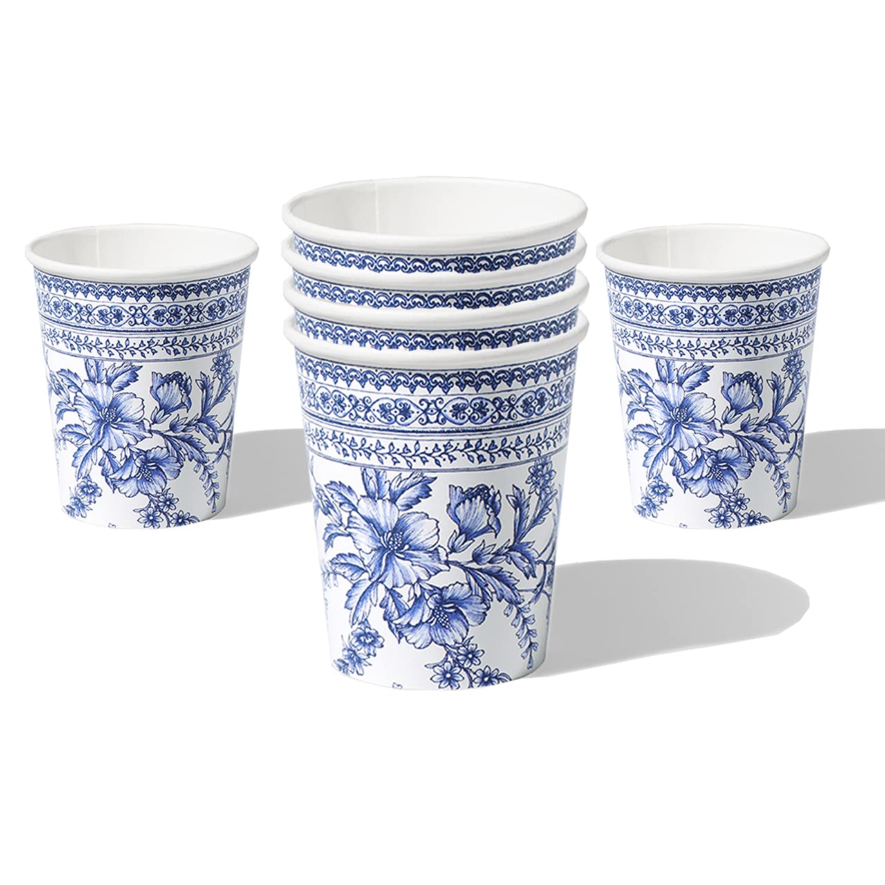 Coterie Blue Flower Paper Cups (Set of 10) - 9oz Floral Disposable Cups for Summer Party, Bridal Shower, Baby Shower, Tea Party, Garden Party & Birthday Celebrations - Elegant & Eco-Friendly Tableware for Outdoor Events & Home Decor