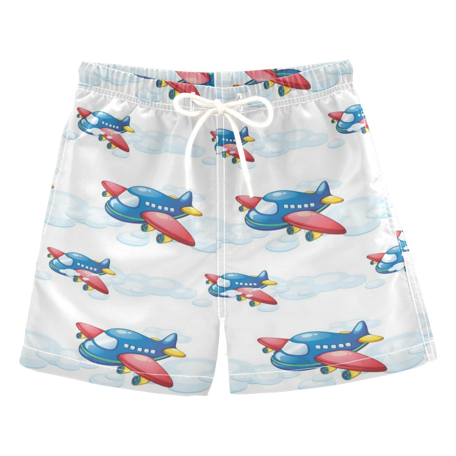 **Wusikd Boys' Airplane Print Swim Trunks - Quick-Dry Toddler Board Shorts with Drawstring for Beach, Pool & Summer Vacation - 2T**