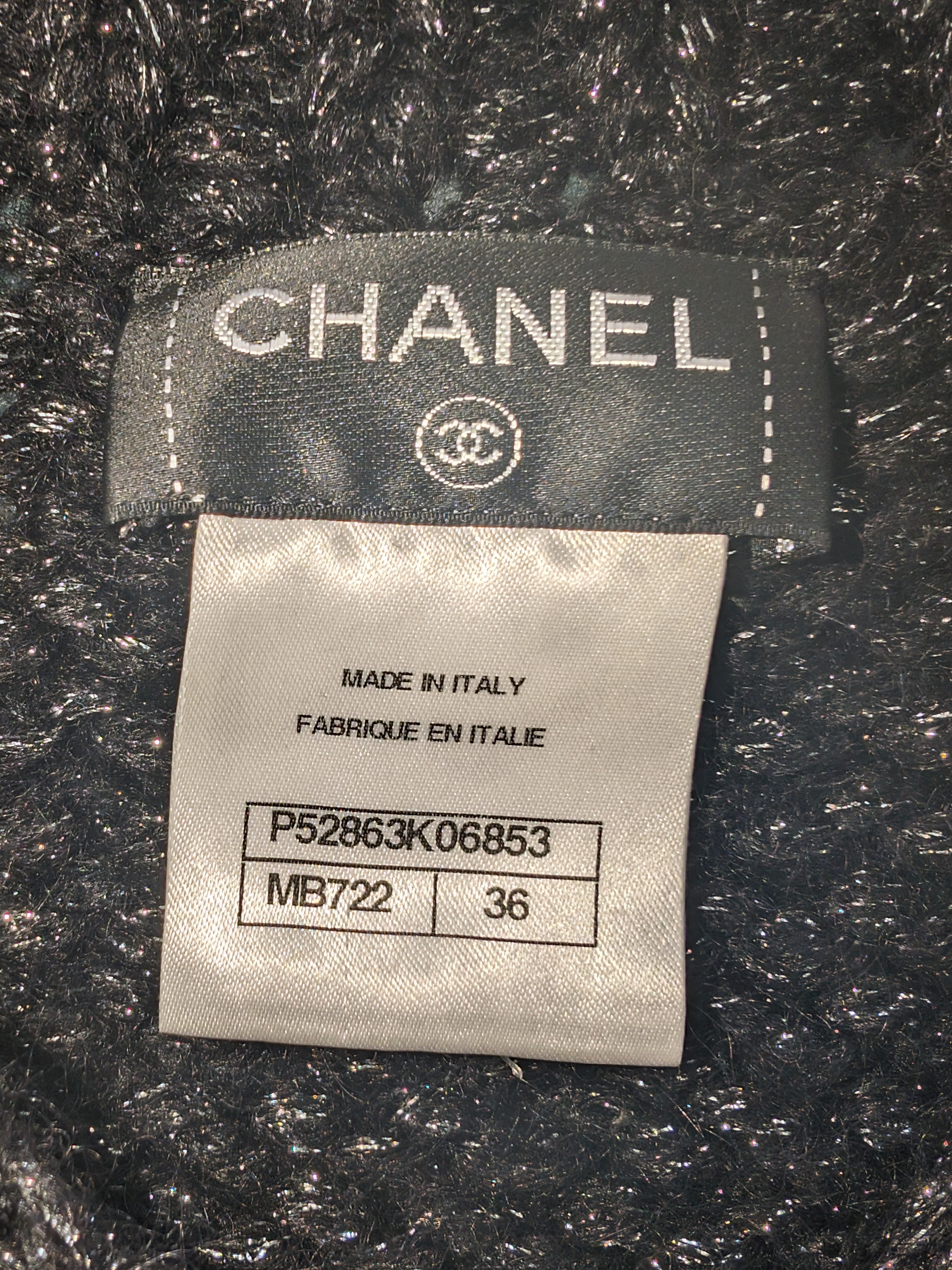 Chanel 2015 Autumn Winter Black & Brown Shimmer Knit Cardigan Sweater Women's Size FR36 / US 4 - Perfect for Office Wear & Evening Outfits