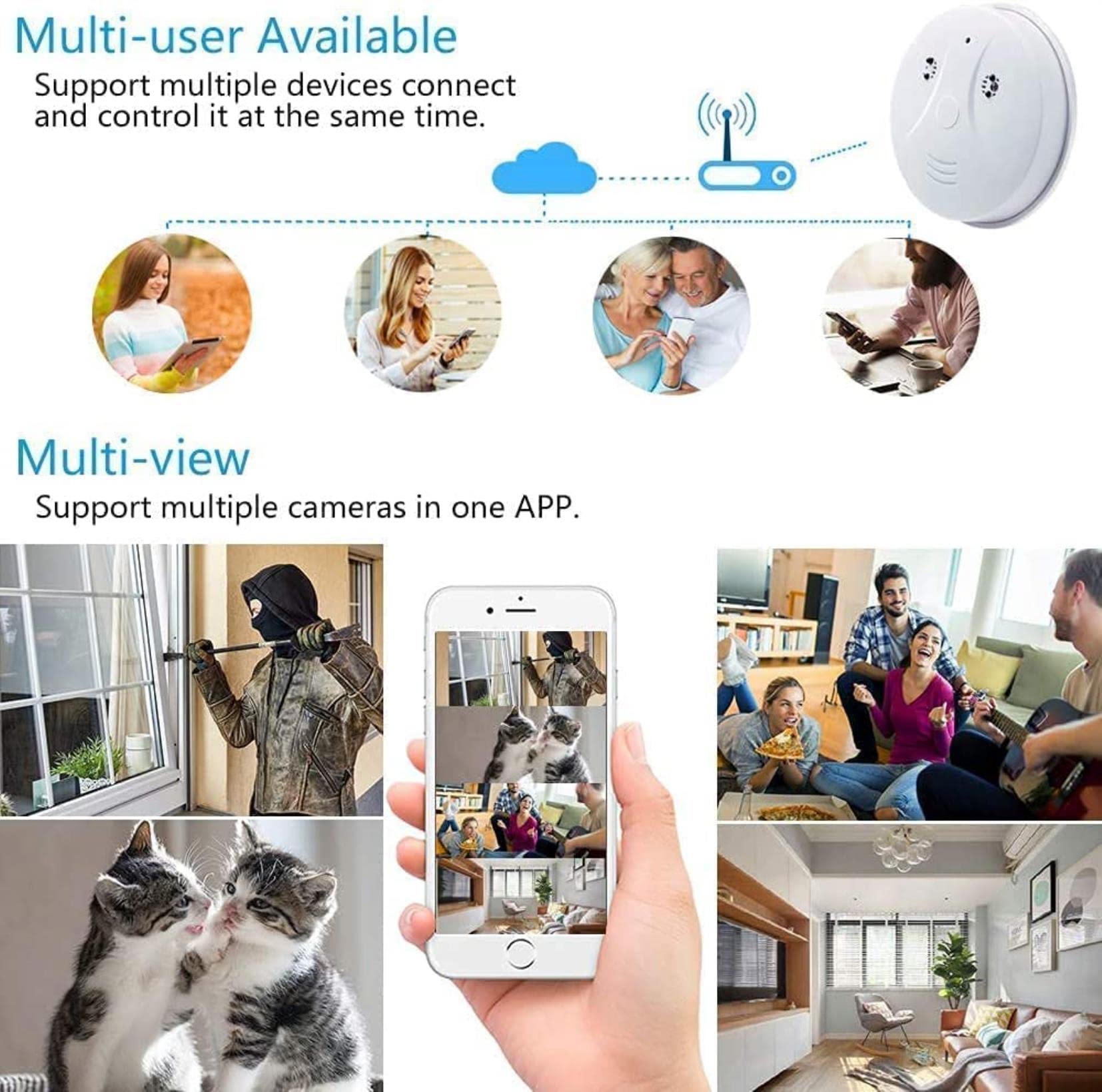 AADECOR Hidden Camera with Smoke Detector, 1080P Full HD Indoor WiFi Security Camera with Night Vision & Motion Detection - 32GB Storage for Home, Office, Baby & Pet Monitoring