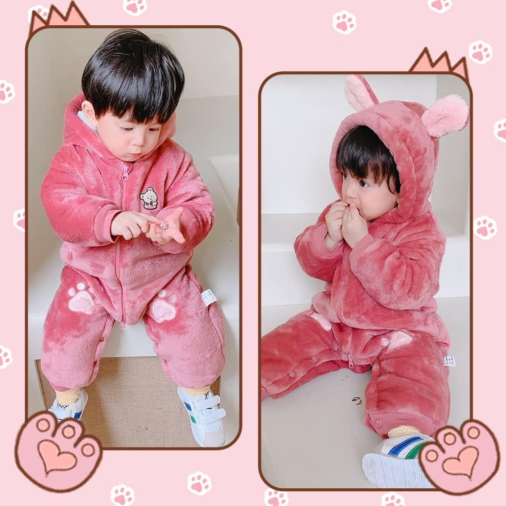 Xifamniy Baby Boy & Girl Winter Fleece Footie Romper Jumpsuit - Warm Thick Hooded Snowsuit for Newborns | Perfect for Cold Weather, Outdoor Play & Winter Photoshoots