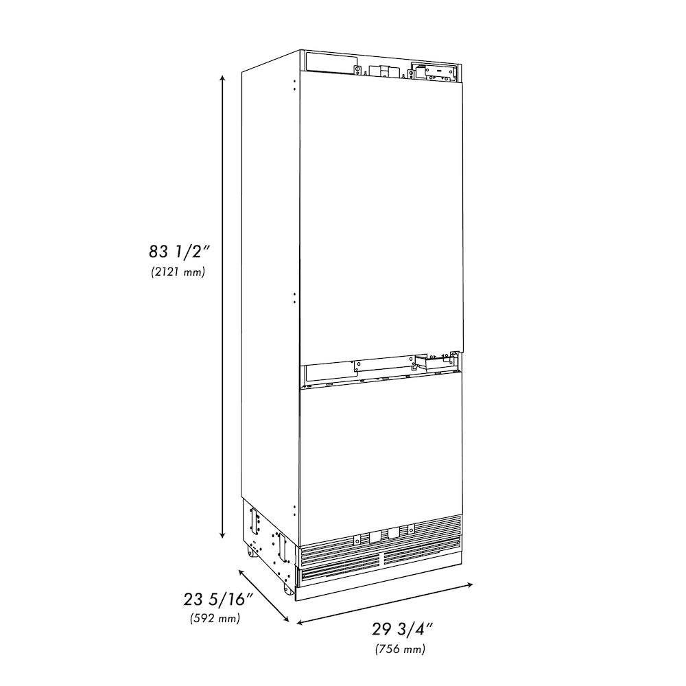 ZLINE Autograph Edition 30 Inch Panel Ready Built-In Bottom Freezer Refrigerator - 16.1 cu.ft Capacity with Water Dispenser & Ice Maker - Polished Gold Accents (RBIVZ 30 G) - Perfect for Modern Kitchens, Open Concept Homes & Luxury Appliances