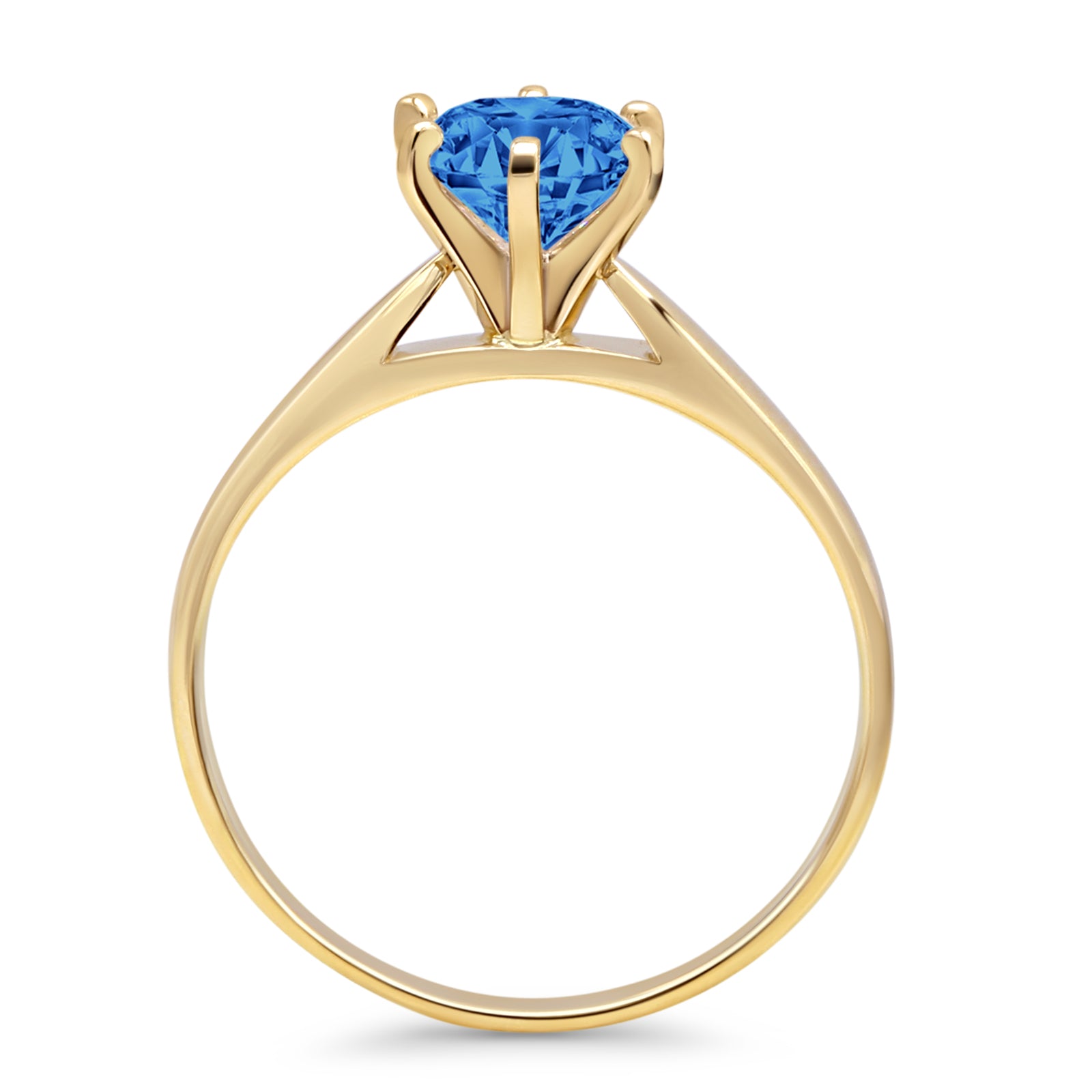 14K Yellow Gold Round Solitaire Blue Topaz CZ Art Deco Ring for Women - Elegant Vintage Inspired Engagement & Promise Ring for Anniversary, Valentine's Day Gift