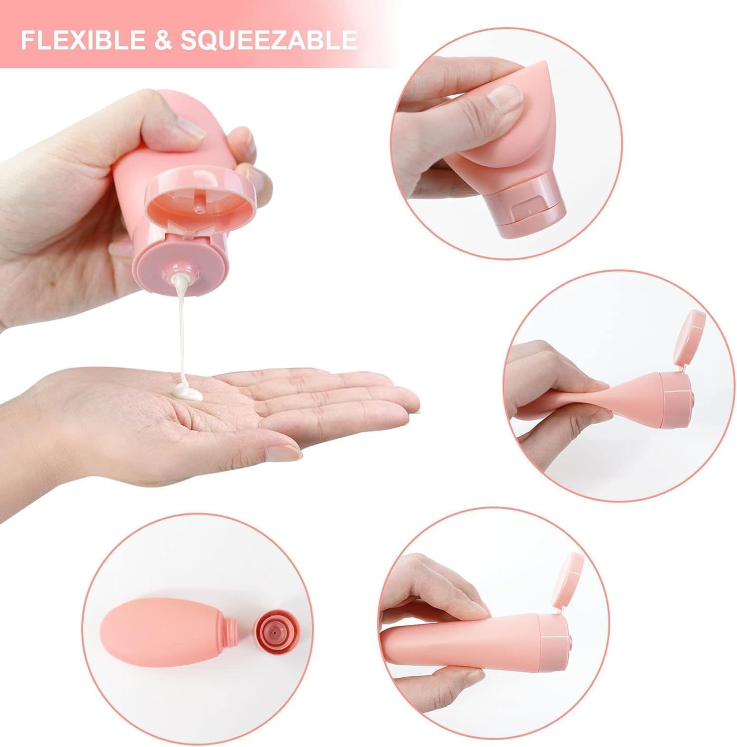 DOCAT 3-Pack Silicone Travel Bottles for Toiletries - 60ml Leakproof Portable Containers for Shampoo, Lotion, Cream & Hand Wash | Perfect Travel Essentials for Women | Ideal for Airplane Carry-On, Gym Bag & Vacation Packing