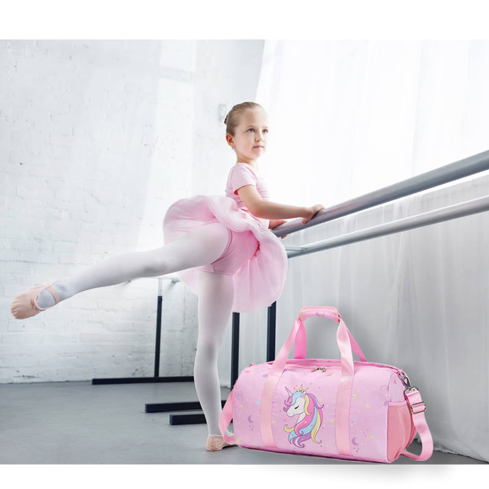 Girls Sports Duffel Bag with Shoe Compartment - Dance Gym Travel Weekender for Teens