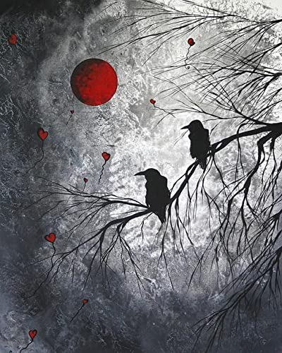 1000-Piece Wooden Jigsaw Puzzle for Adults - The Kiss Surreal Art Puzzle with Raven & Red Blood Moon - Challenging Fine Art Puzzle Game - Perfect for Home Decor, Gifts & Relaxation