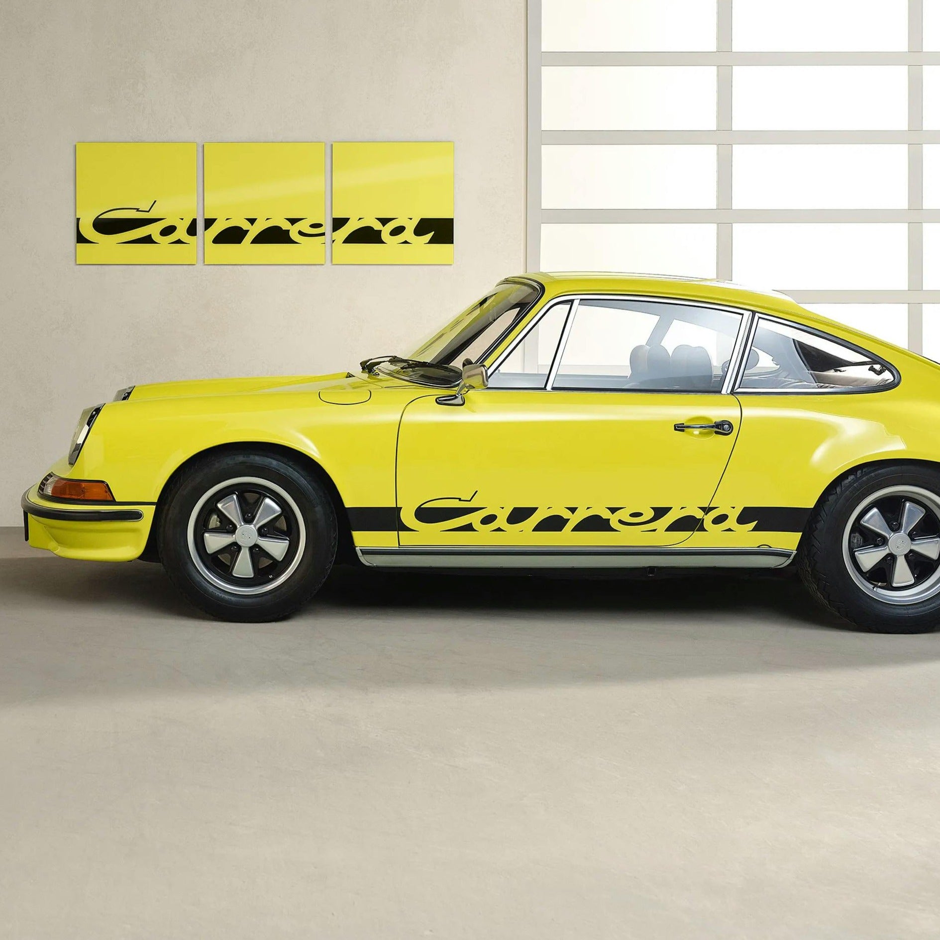 Porsche Carrera Yellow and Black Wall Mural - Premium Peel and Stick Wall Decal for Home, Office & Garage Decor - Racing Car Theme Wall Art for Bedroom, Living Room & Man Cave