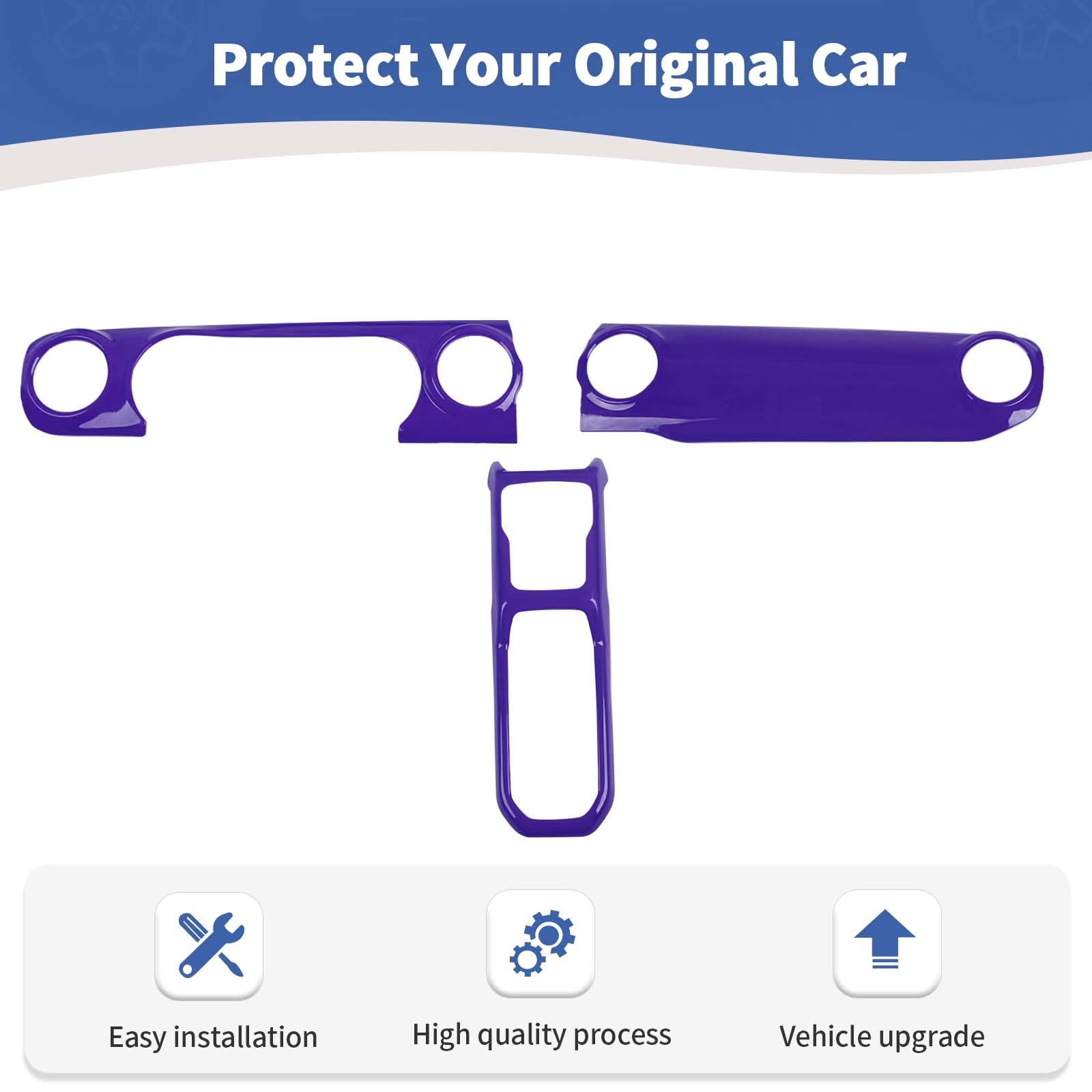 RT-TCZ Purple Dash Trim Cover & Gear Shift Panel Trim Frame for Jeep Wrangler JL/JLU/Gladiator JT (2018-2023) - 3-Piece Interior Accessories Kit - Upgrade Your Ride with Stylish Purple Accents